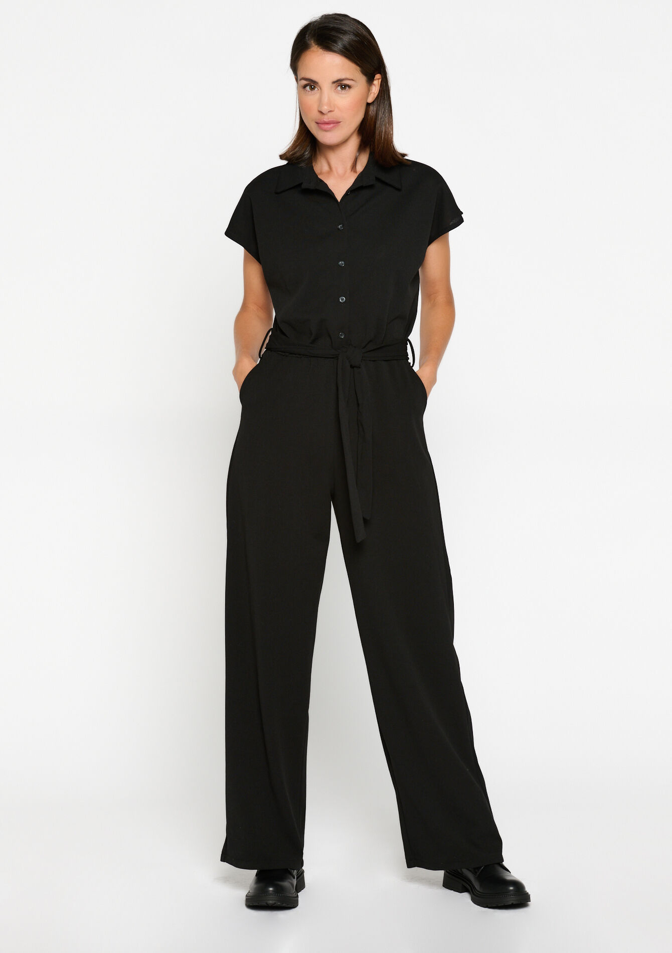 Jumpsuit met striklint - BLACK - 06004456_1119