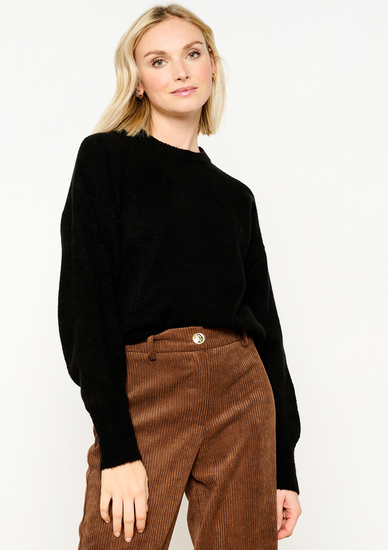 Pullover uni à col rond, Pullover uni à col rond - BLACK - 04006401_1119