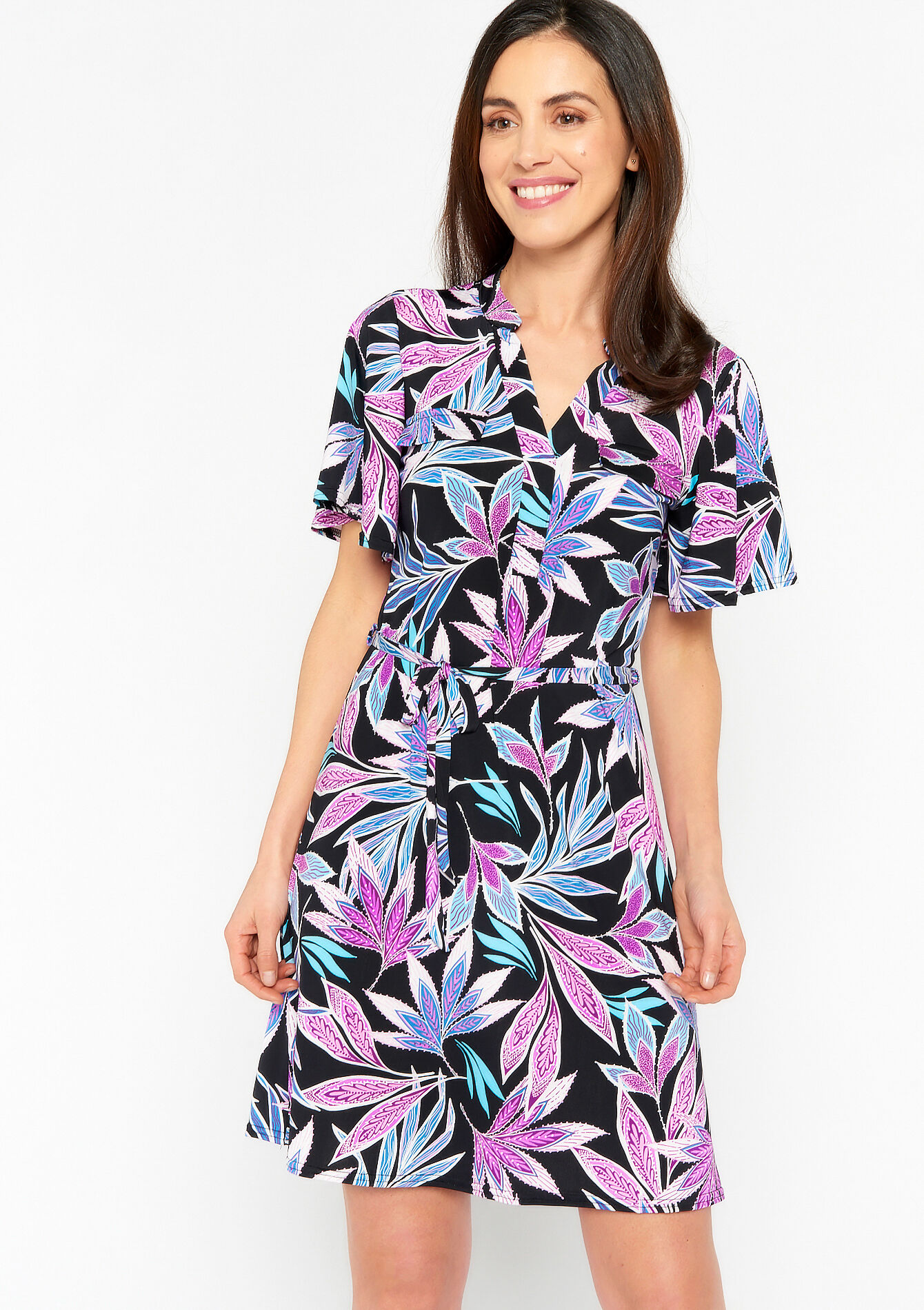 Robe à imprimé de fleurs tropicales, Robe à imprimé de fleurs tropicales - BLACK - 08103239_1119
