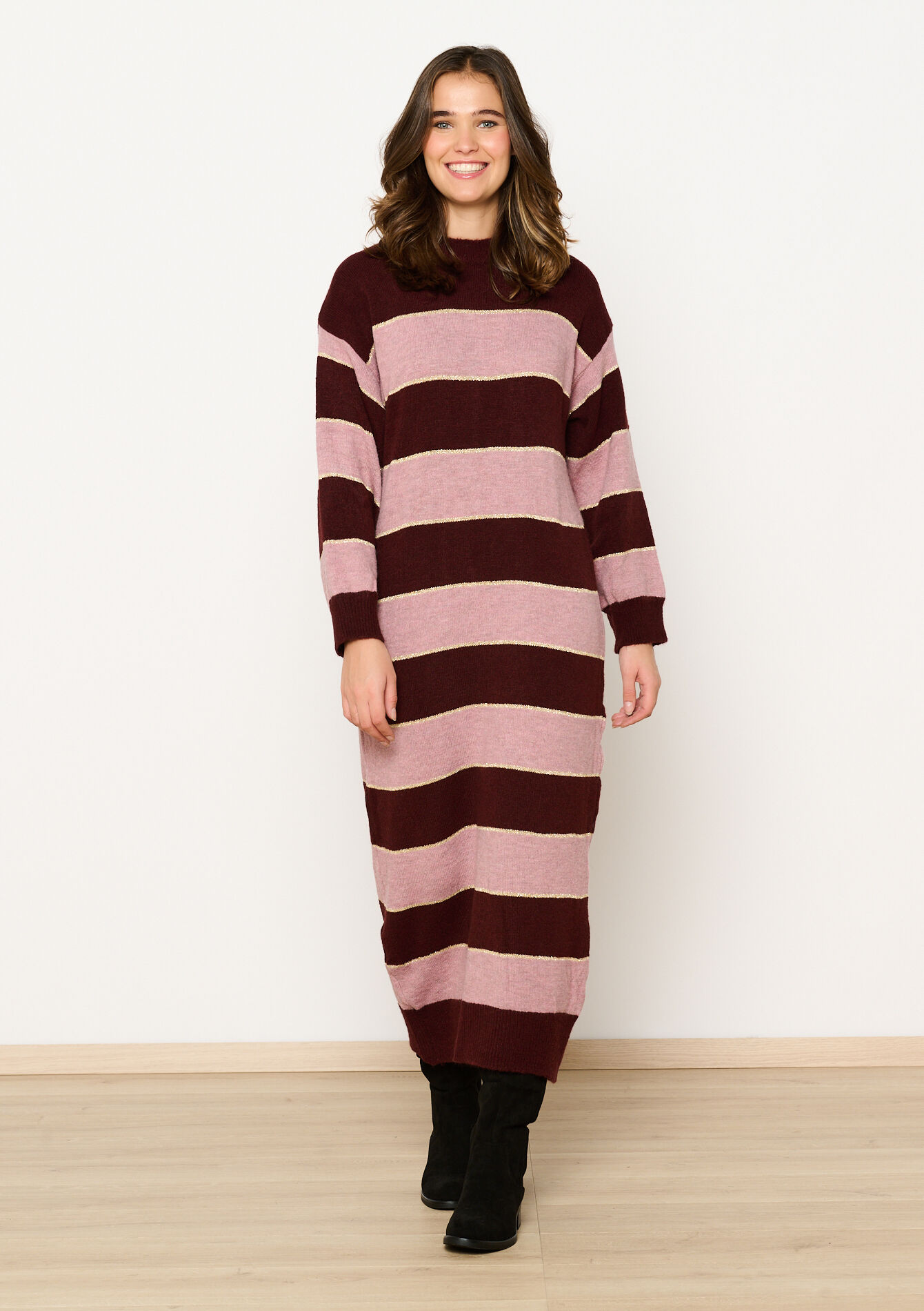 Gestreepte trui-jurk met lurex, Gestreepte trui-jurk met lurex - BORDEAUX WINE - 1118873