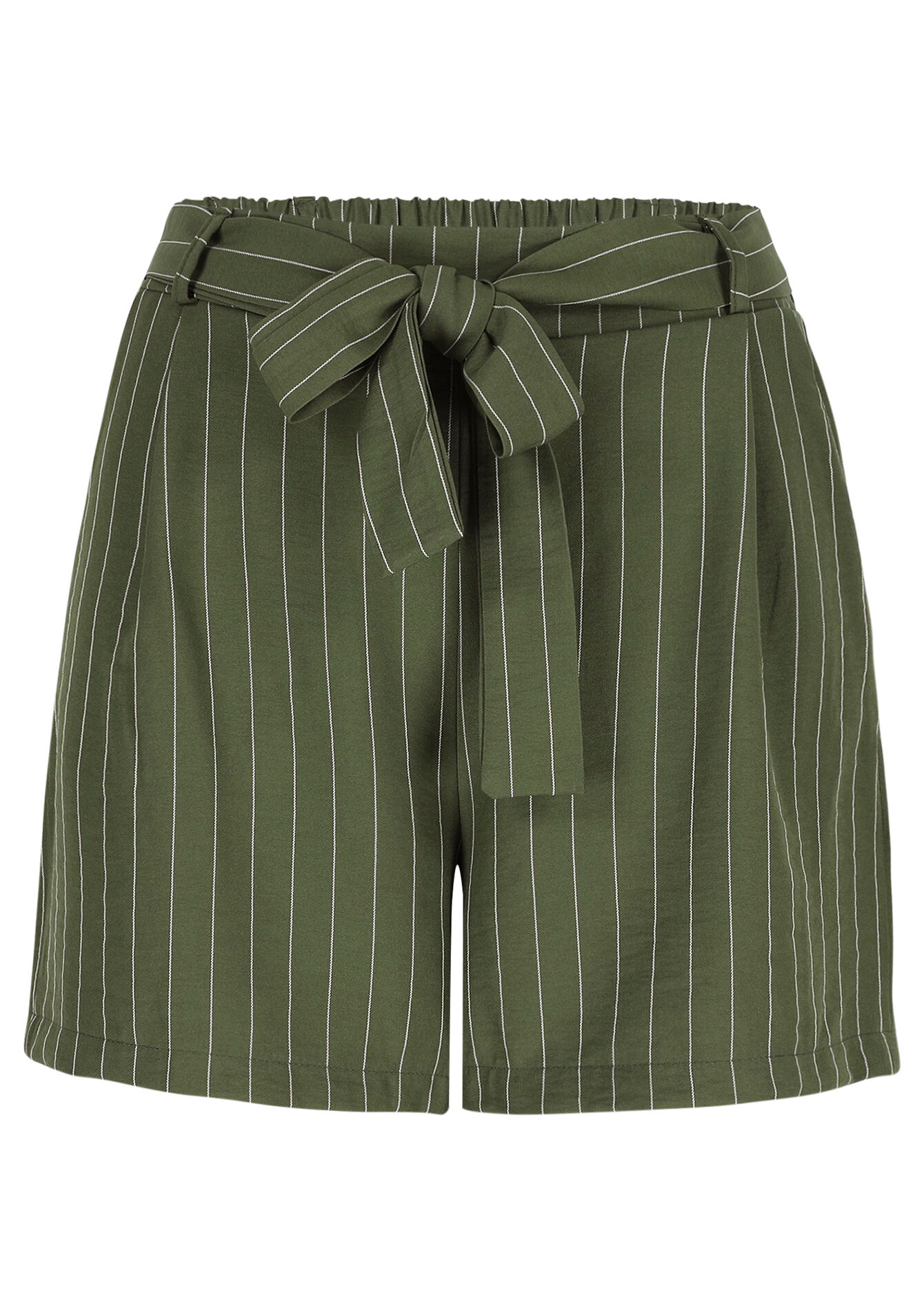 Gestreepte short met ceintuur, Gestreepte short met ceintuur - KHAKI MED - 06100717_4327