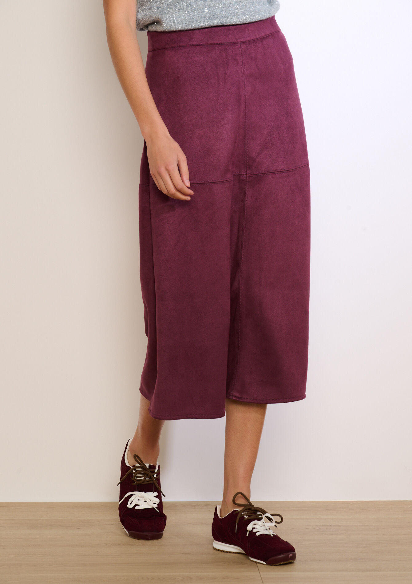 Midi-rok met suèdelook - BORDEAU WINE - 07101407_1467