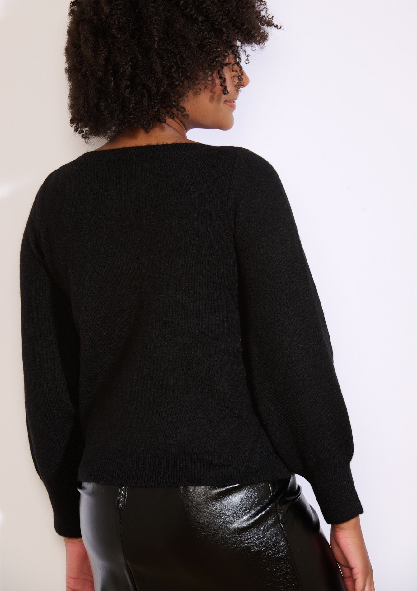 Trui met knopen op mouw, Trui met knopen op mouw - BLACK - 04006915_1119