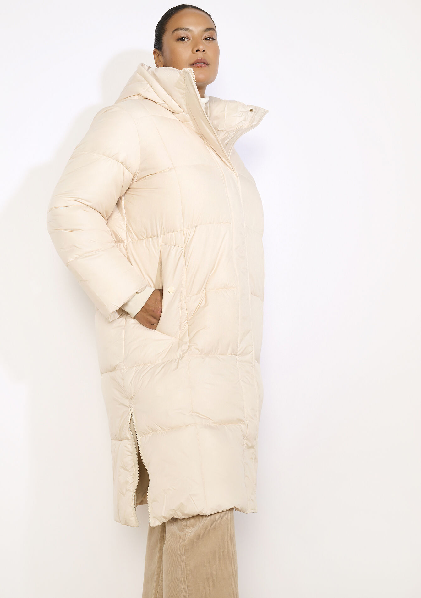 Lange gewatteerde jas, Lange gewatteerde jas - VANILLA WHITE - 23000775_1013