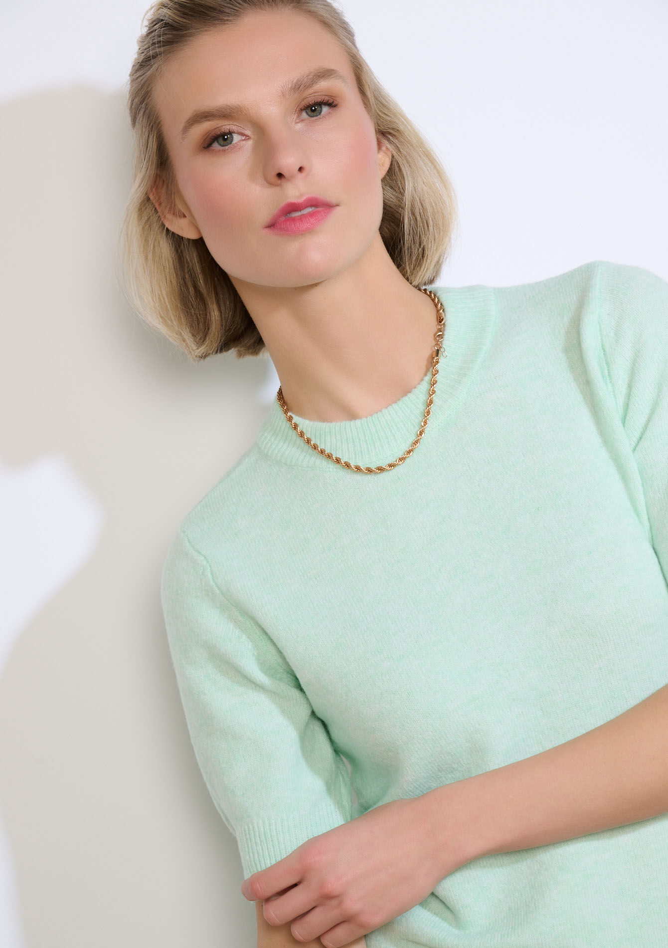 Zachte trui met korte mouwen - MINT GREEN - 04007031_1723