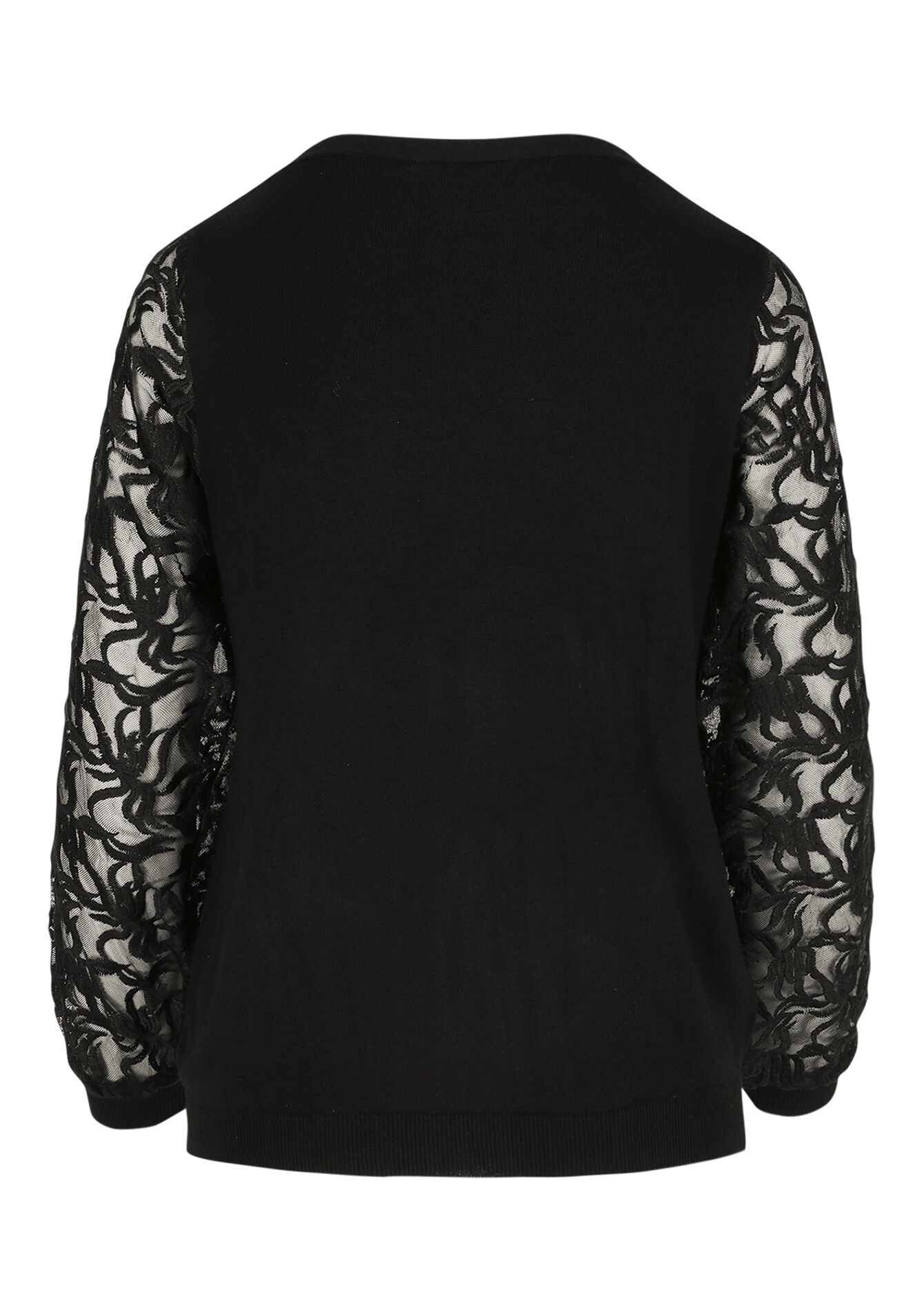 Sheer embroidered sleeve sweater, Sheer embroidered sleeve sweater - BLACK - 04006917_1119