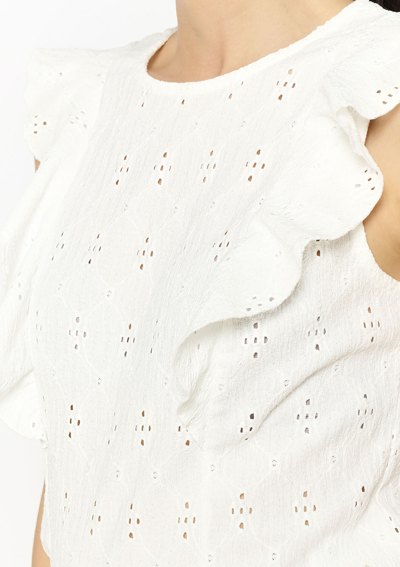 Haut à volants brodés - OPTICAL WHITE - 02200512