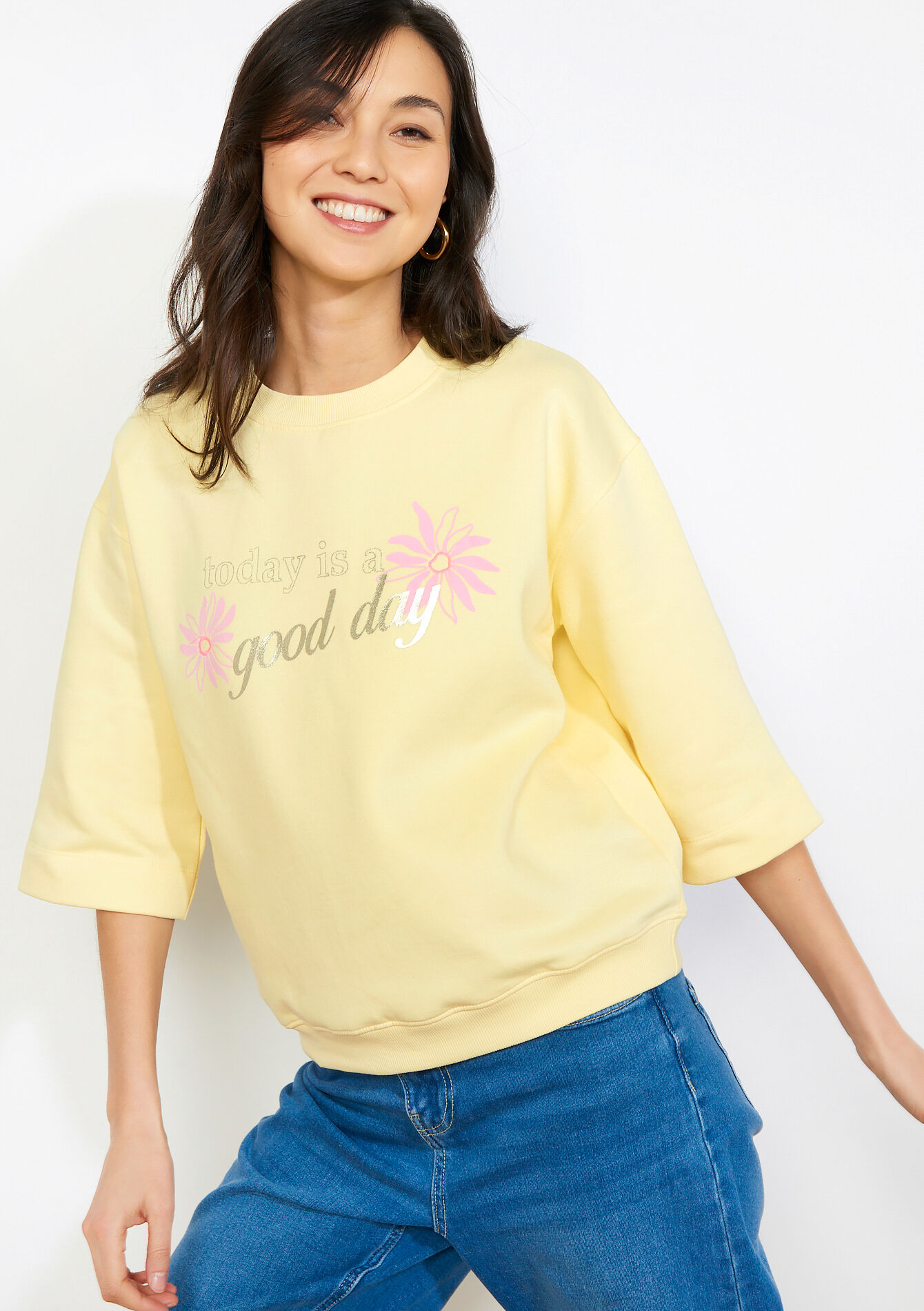 Embroidered message sweatshirt - YELLOW PASTEL - 03001822