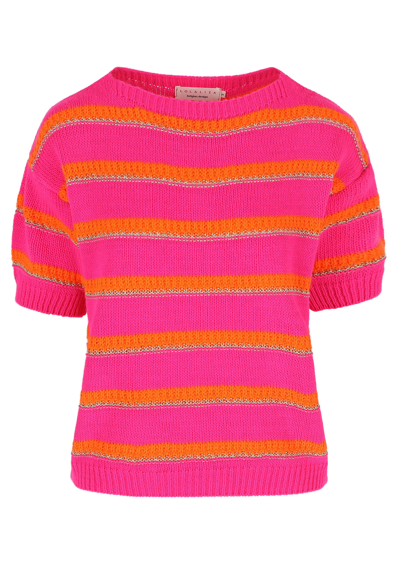 Opengewerkte trui met strepen, Opengewerkte trui met strepen - FLUO PINK - 04006681_5727