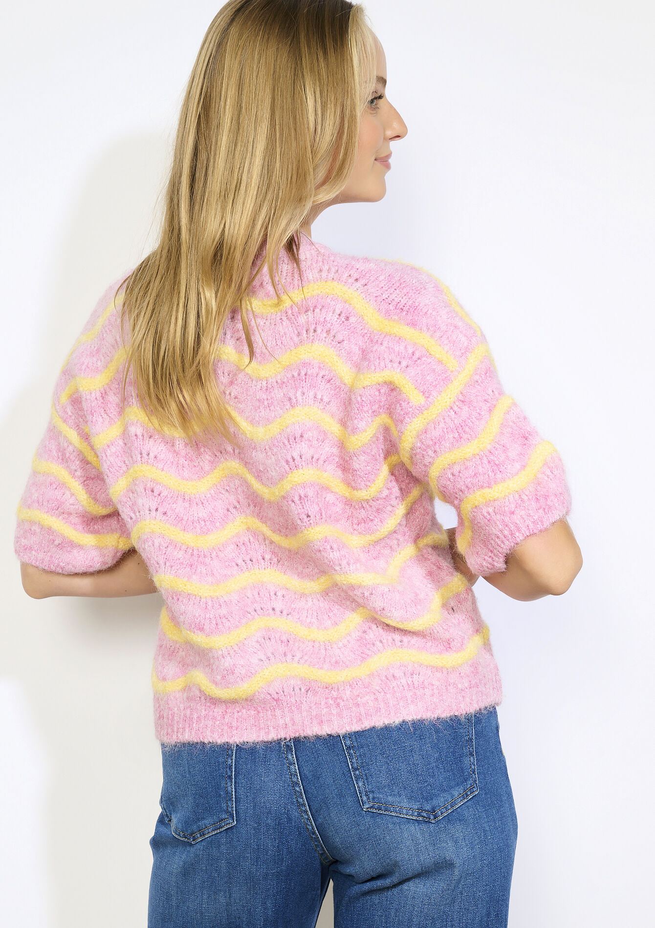 Pullover met korte mouwen en golfjes, Pullover met korte mouwen en golfjes - PINK BUBBLEGUM - 04007039_1477