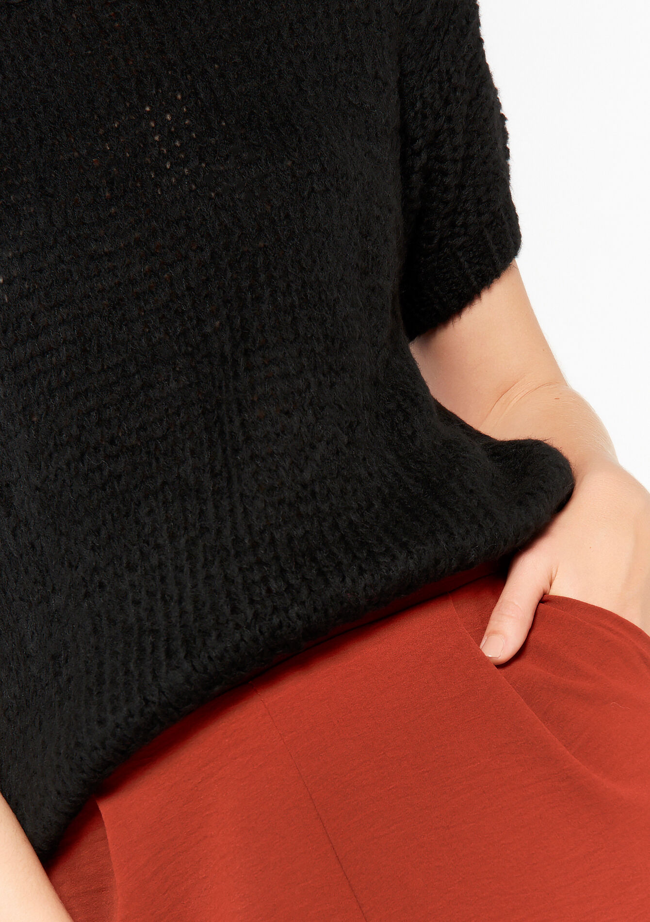 Pullover tricoté à manches courtes, Pullover tricoté à manches courtes - BLACK - 04006120_1119