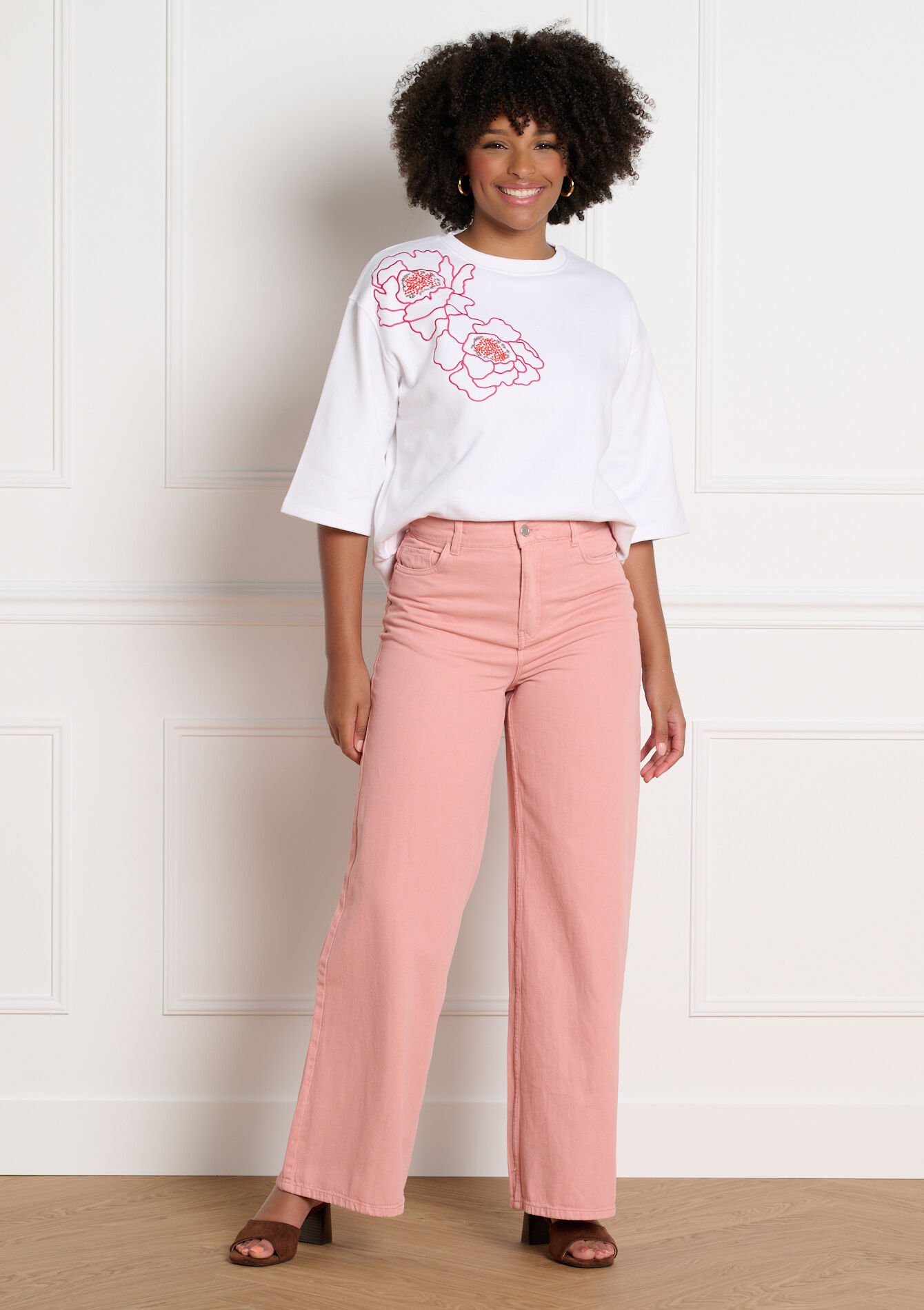 Hoge taille wide-leg broek, , back