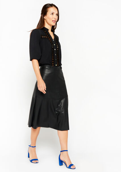Midi skirt in faux leather - BLACK - 07101079_1119