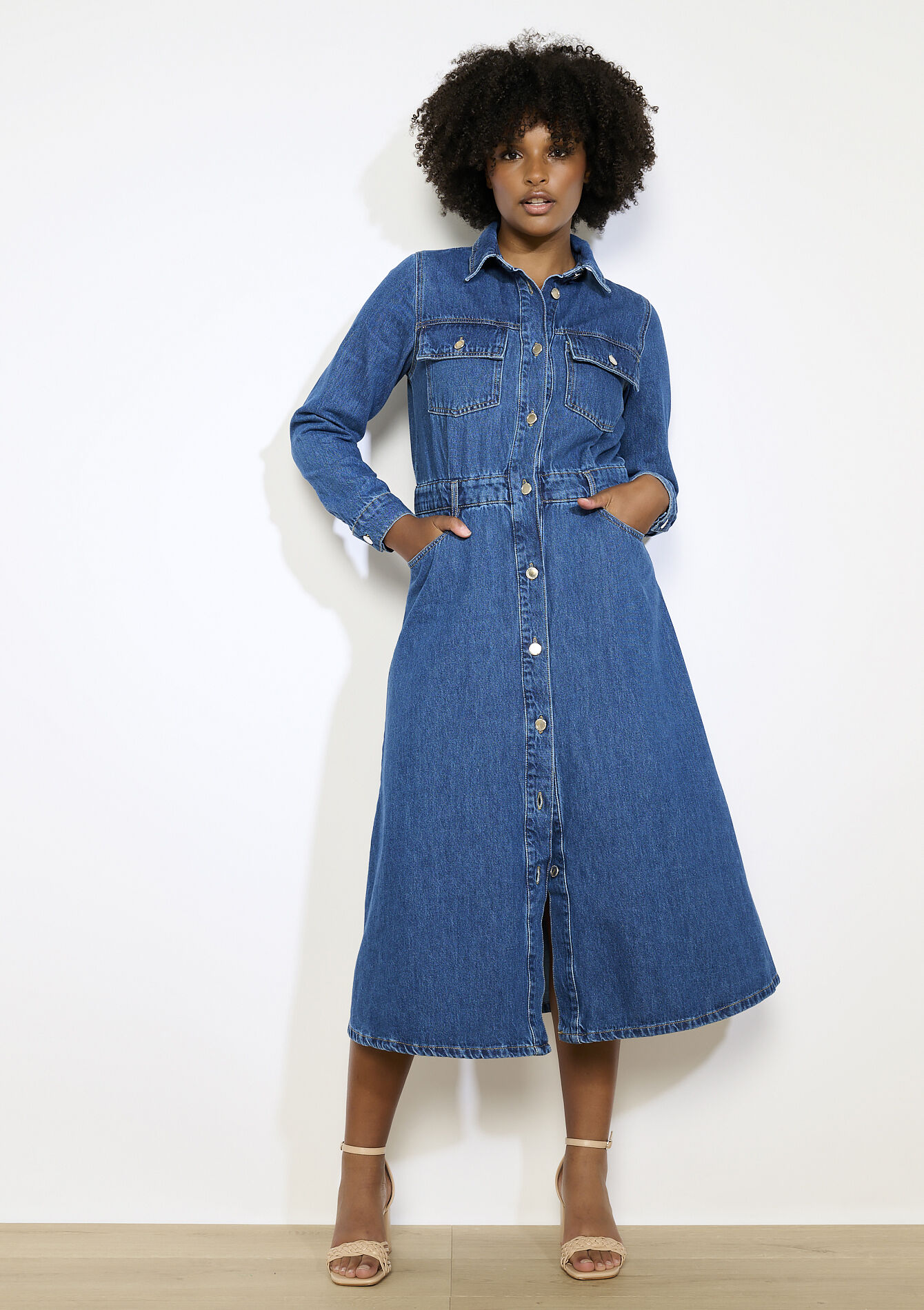 Robe chemise en jean, Robe chemise en jean - DARK BLUE - 08104176_0501