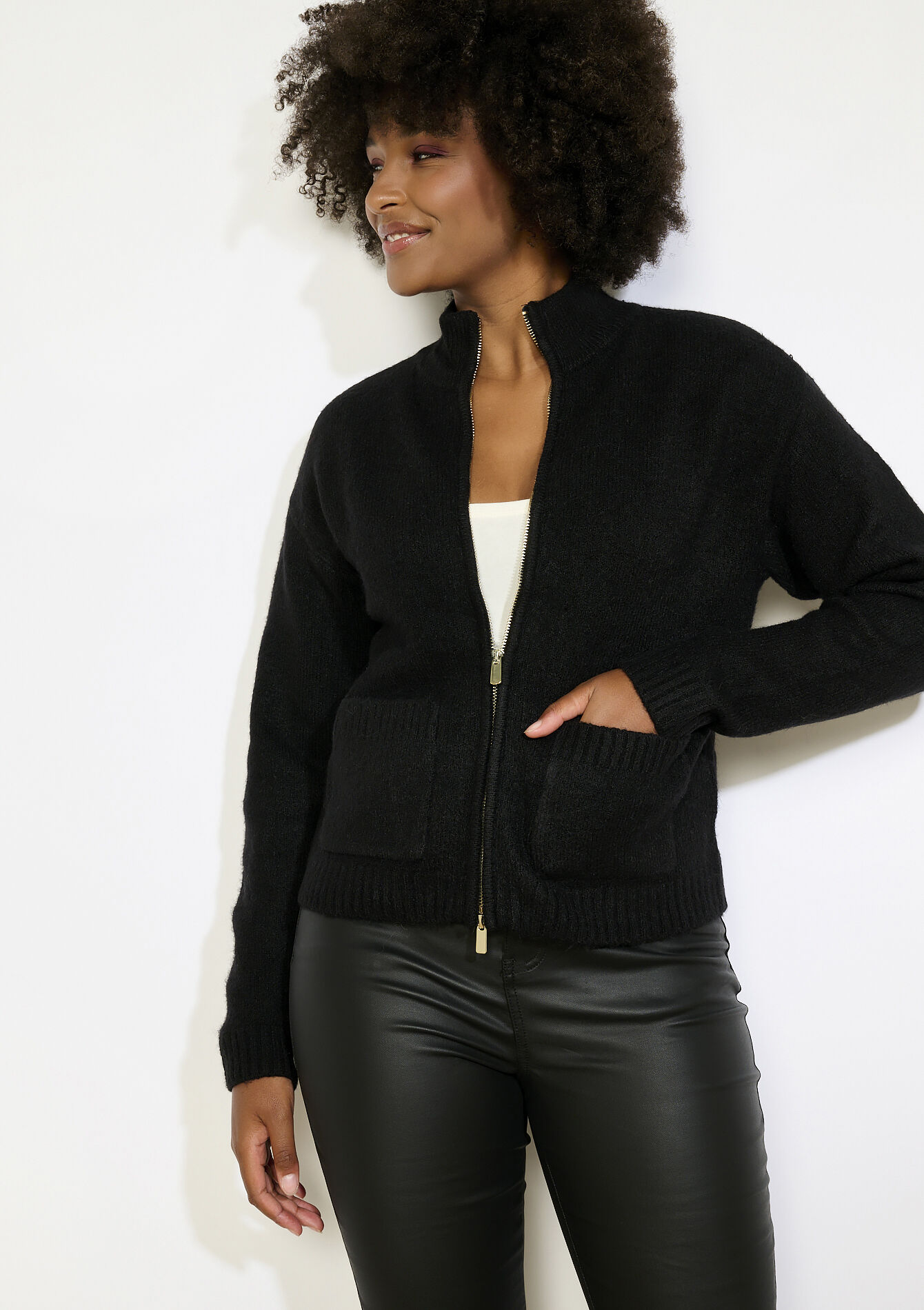 Zip-up high neck cardigan, Zip-up high neck cardigan, , back