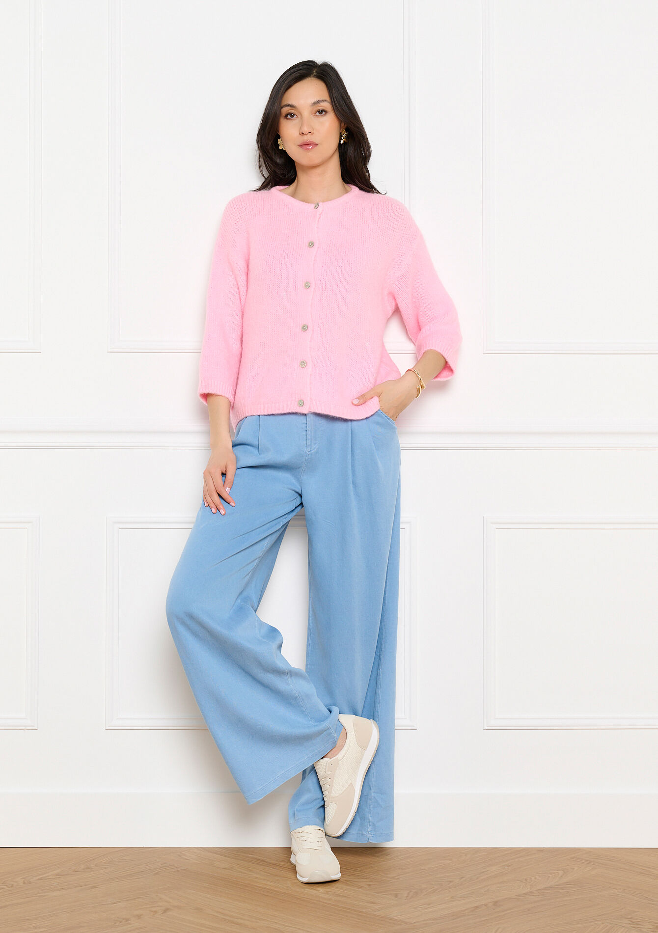 Minimalist buttoned cardigan - LIGHT PINK - 04101446_1303