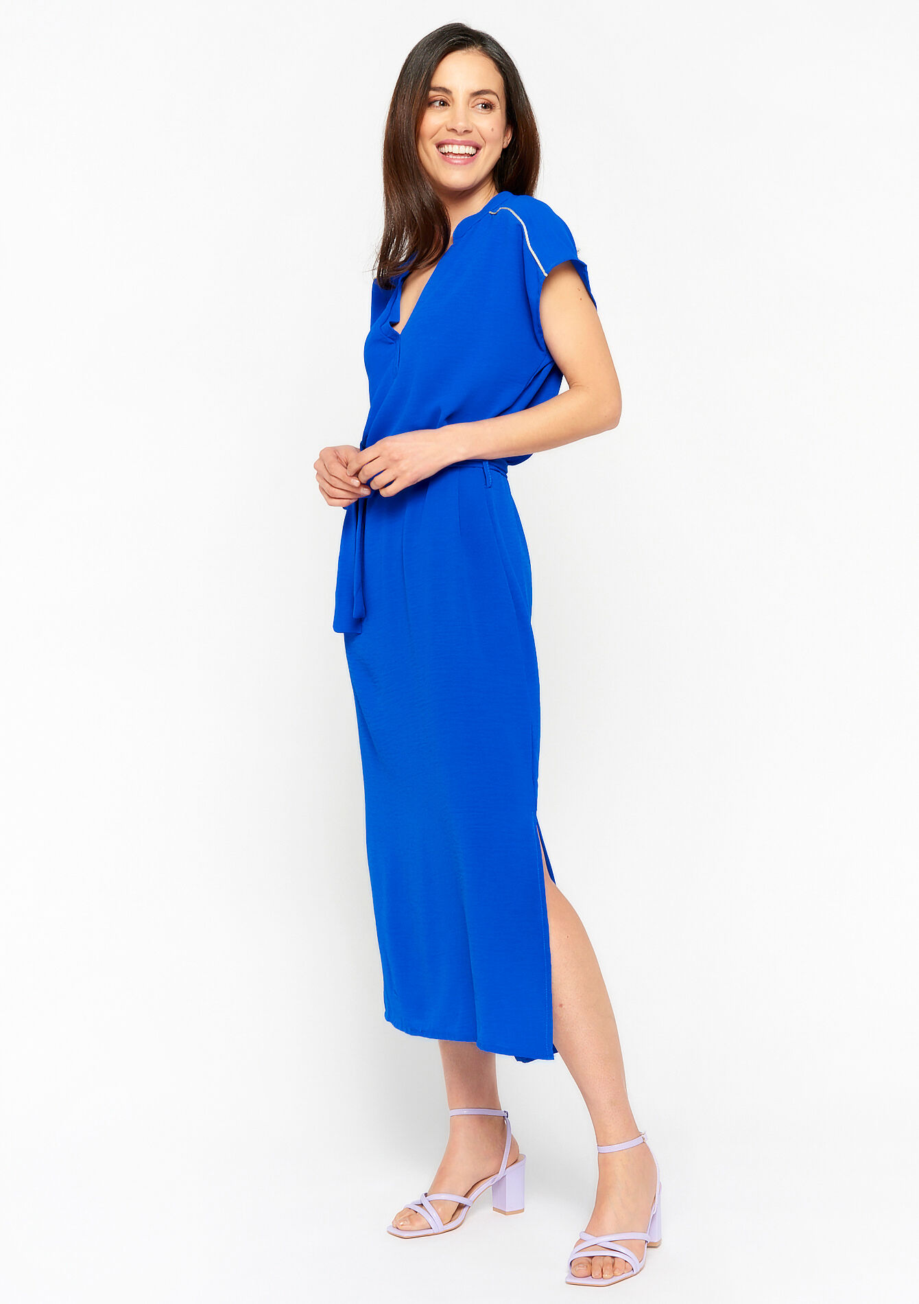 Midi dress with V-neck, Midi dress with V-neck - ELECTRIC BLUE - 08601975_1619