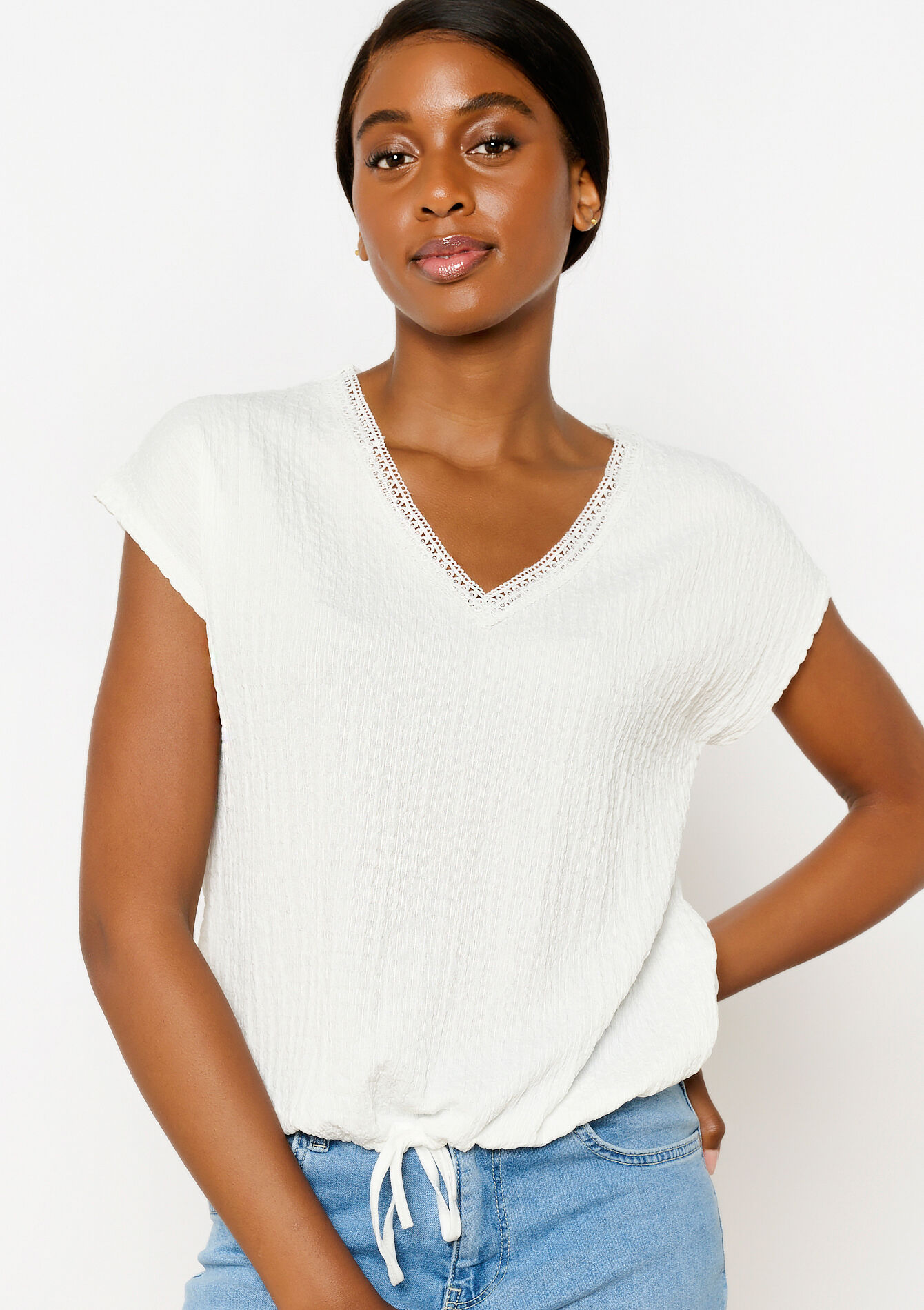 T-shirt in crêpe, T-shirt in crêpe - OPTICAL WHITE - 02301612_1019