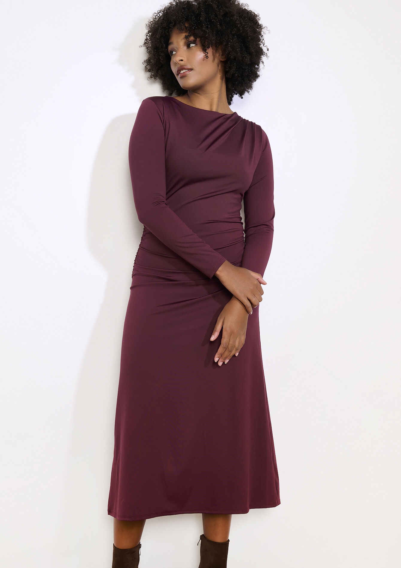 Robe drapée moulante, Robe drapée moulante - AUBERGINE - 08104404_1537