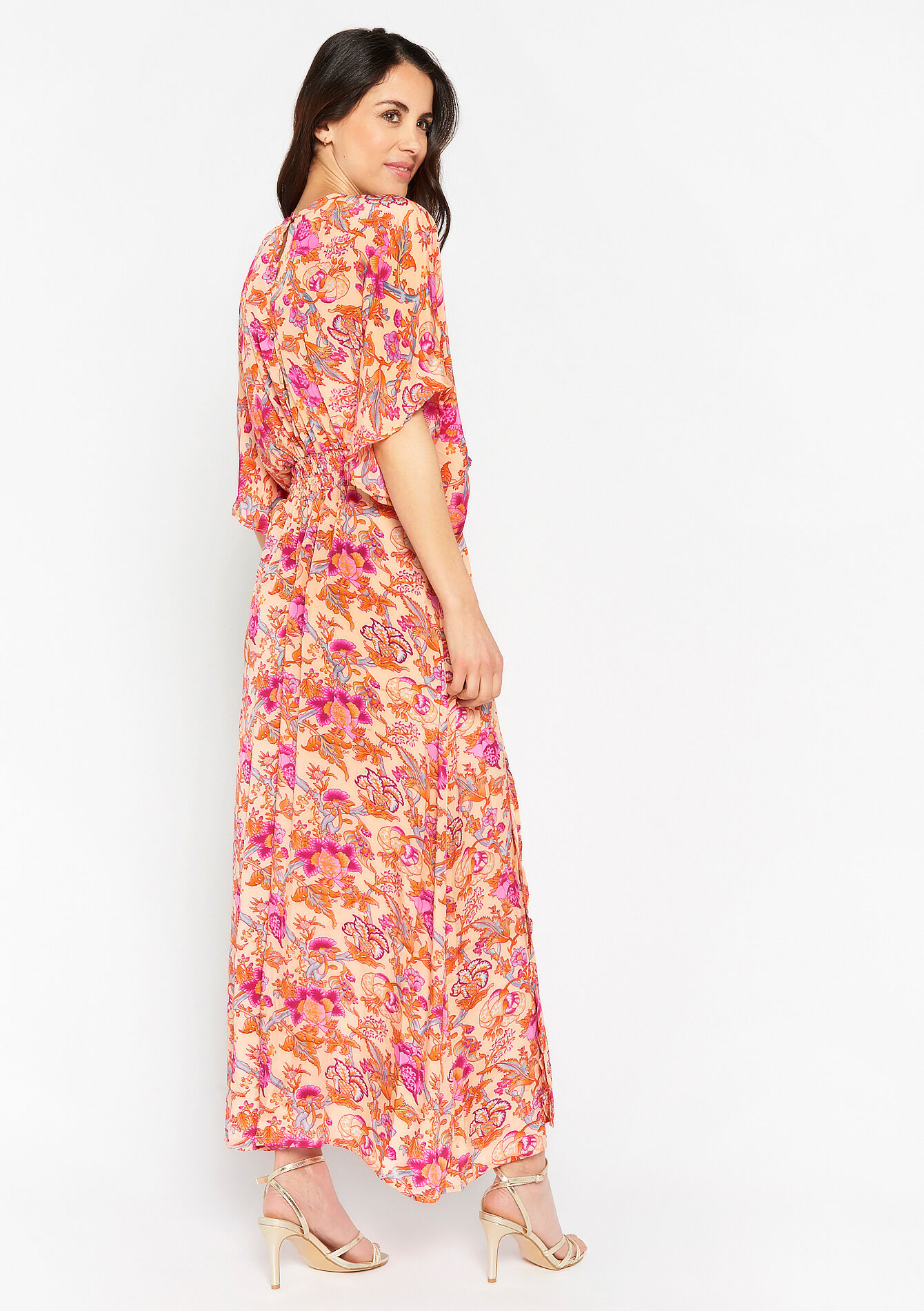 Robe longue à imprimé fleuri, Robe longue à imprimé fleuri - PASTEL PEACH - 08601830