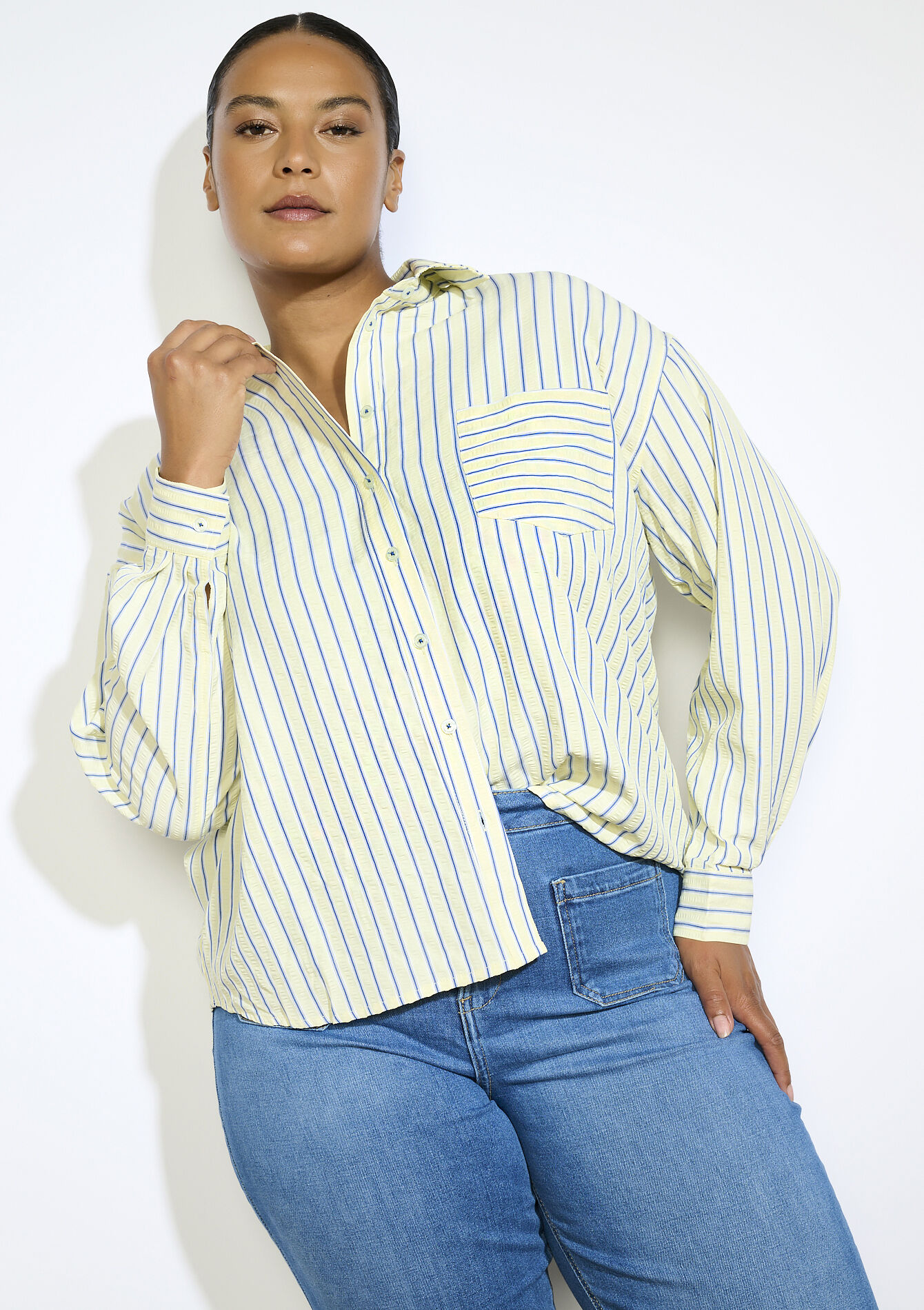 Losvallend gestreept hemd, Losvallend gestreept hemd - YELLOW PASTEL - 05702875_5004