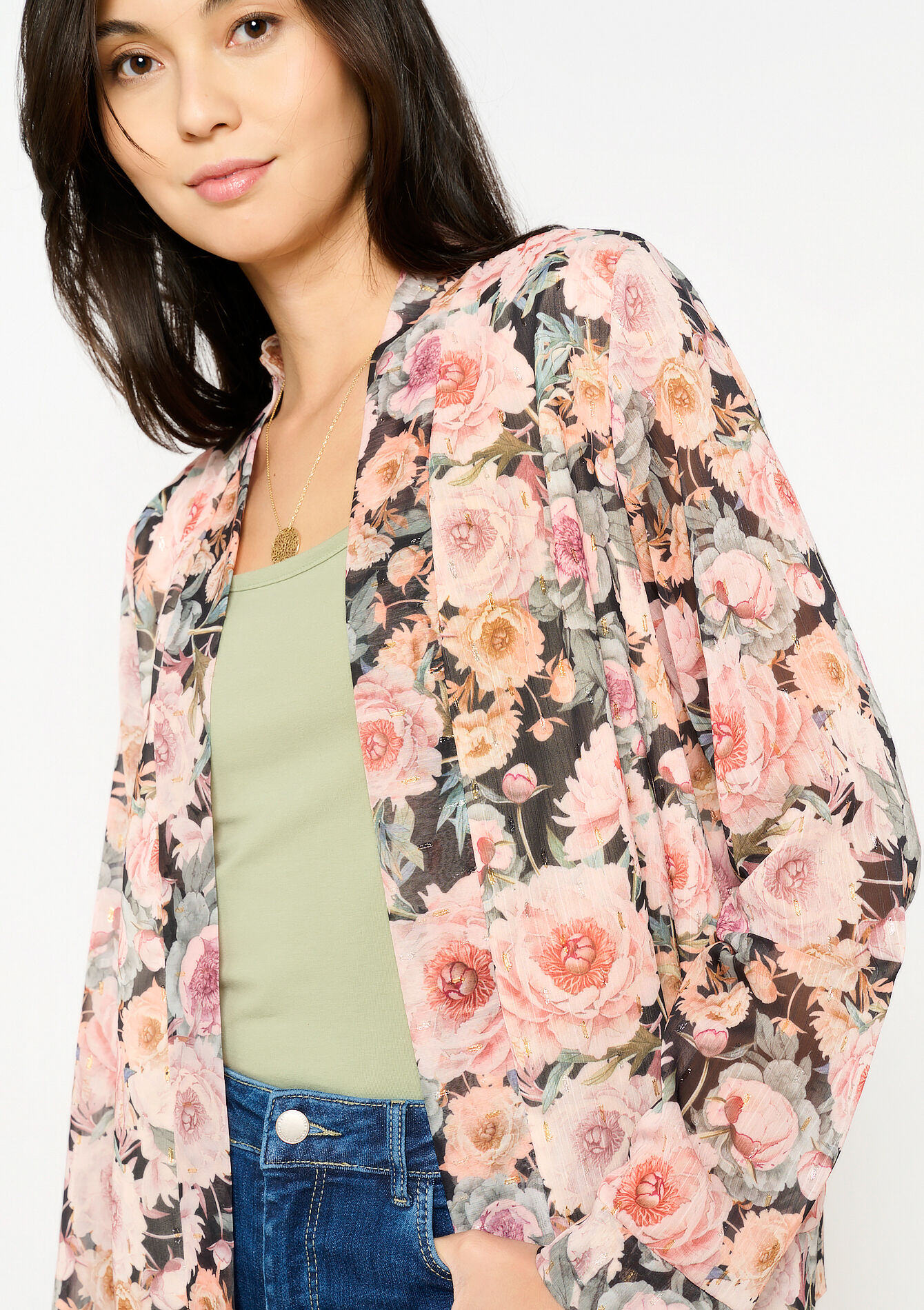 Jacket with floral print, Jacket with floral print - BLACK - 09101021_1119