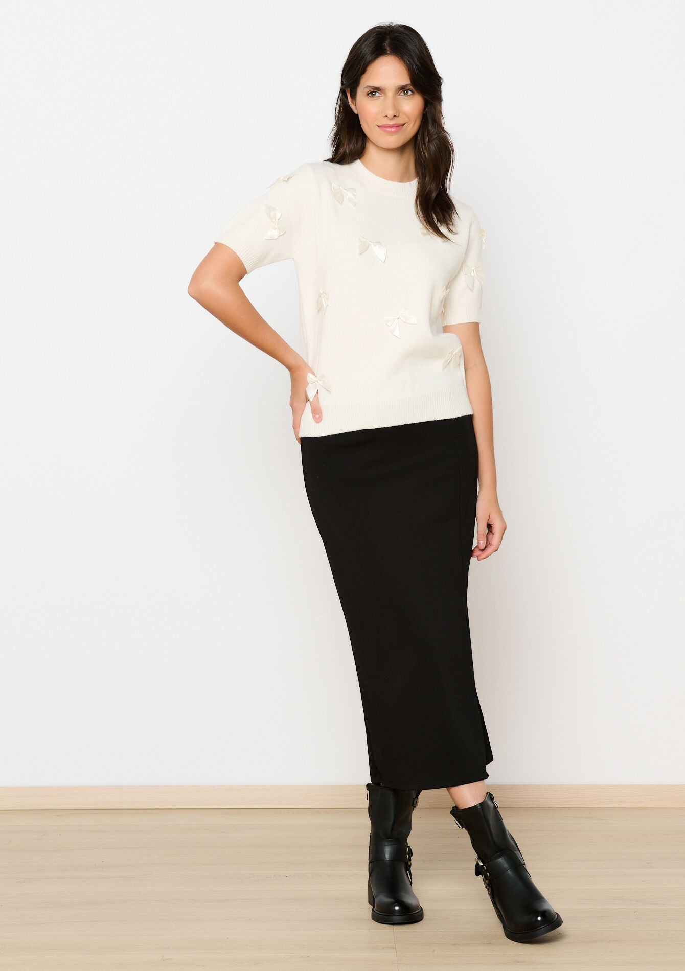 Trui met satijnen strikjes - VANILLA WHITE - 04006624_1013