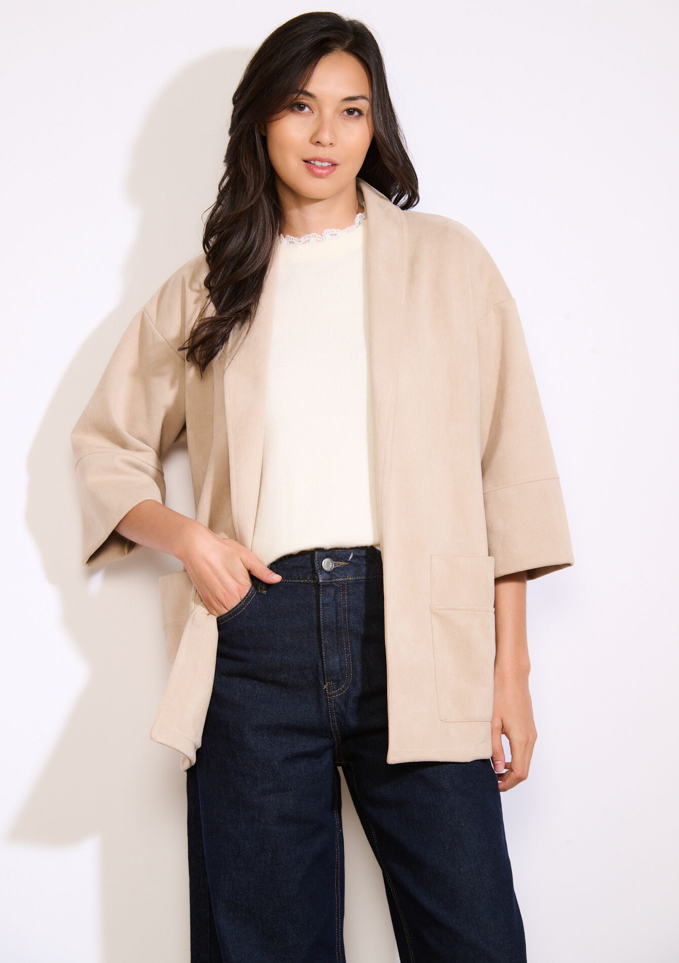 Suèdine blazer met zakken, Suèdine blazer met zakken - LT BEIGE - 09101105_2527