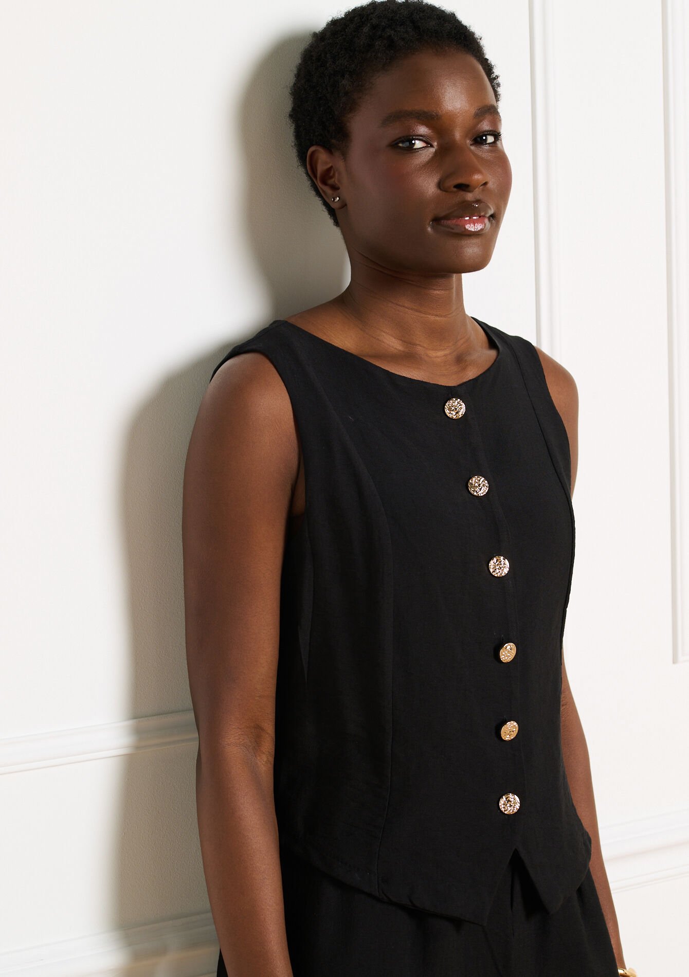 Vloeiende jumpsuit met knopen - BLACK - 06004750_1119