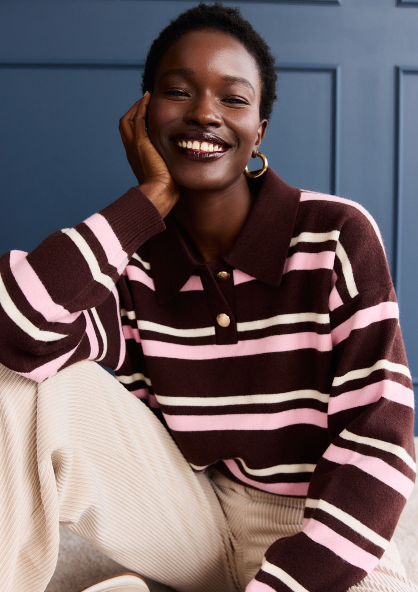 Soft striped polo knit, Soft striped polo knit - BROWN DARK CHOCOLATE - 04007125