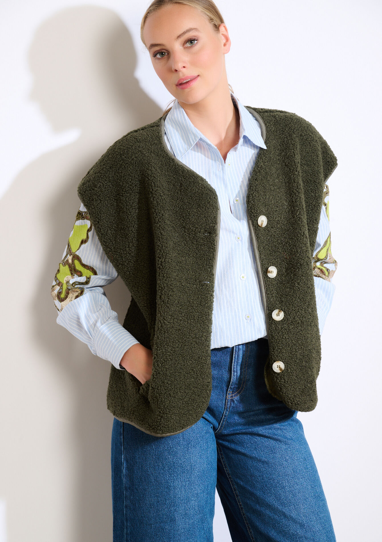 Zachte mouwloze bodywarmer, Zachte mouwloze bodywarmer - KHAKI MED - 09001486_4327