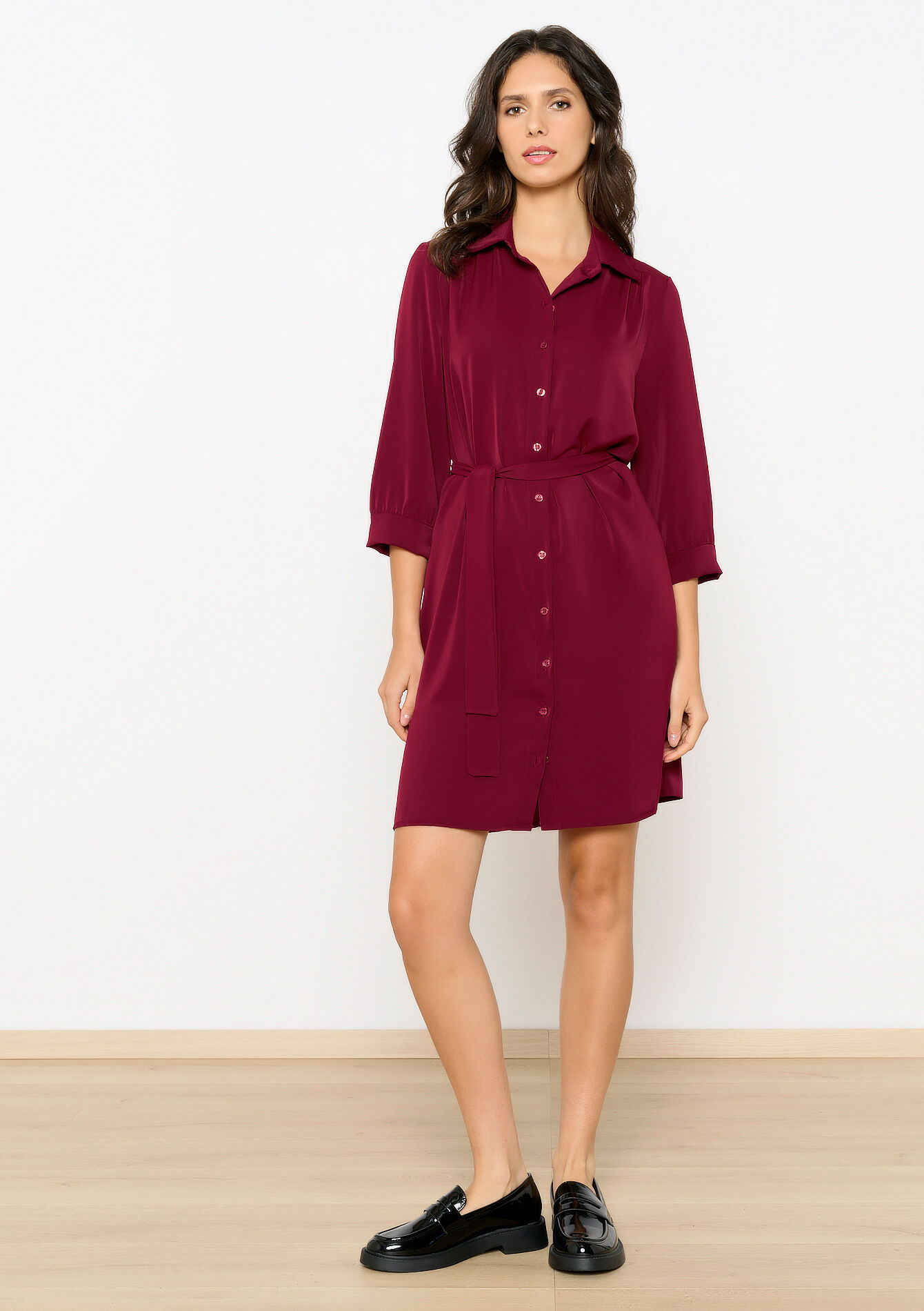 Robe-chemise avec lien à nouer, Robe-chemise avec lien à nouer - BORDEAUX WINE - 08103823_5514