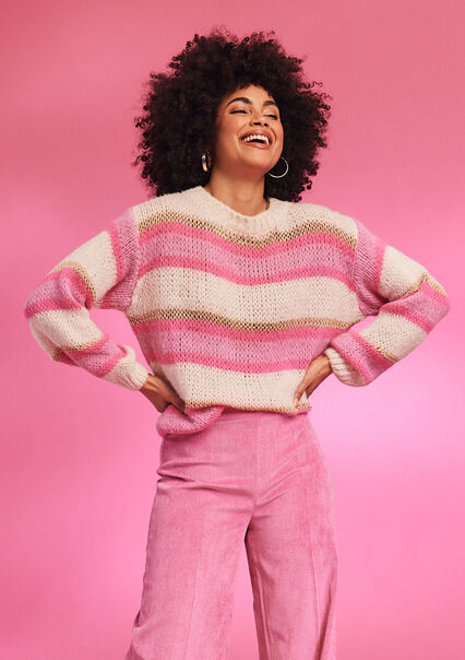Pullover tricoté avec blocs de couleurs - PINK BUBBLEGUM - 04006092_1477