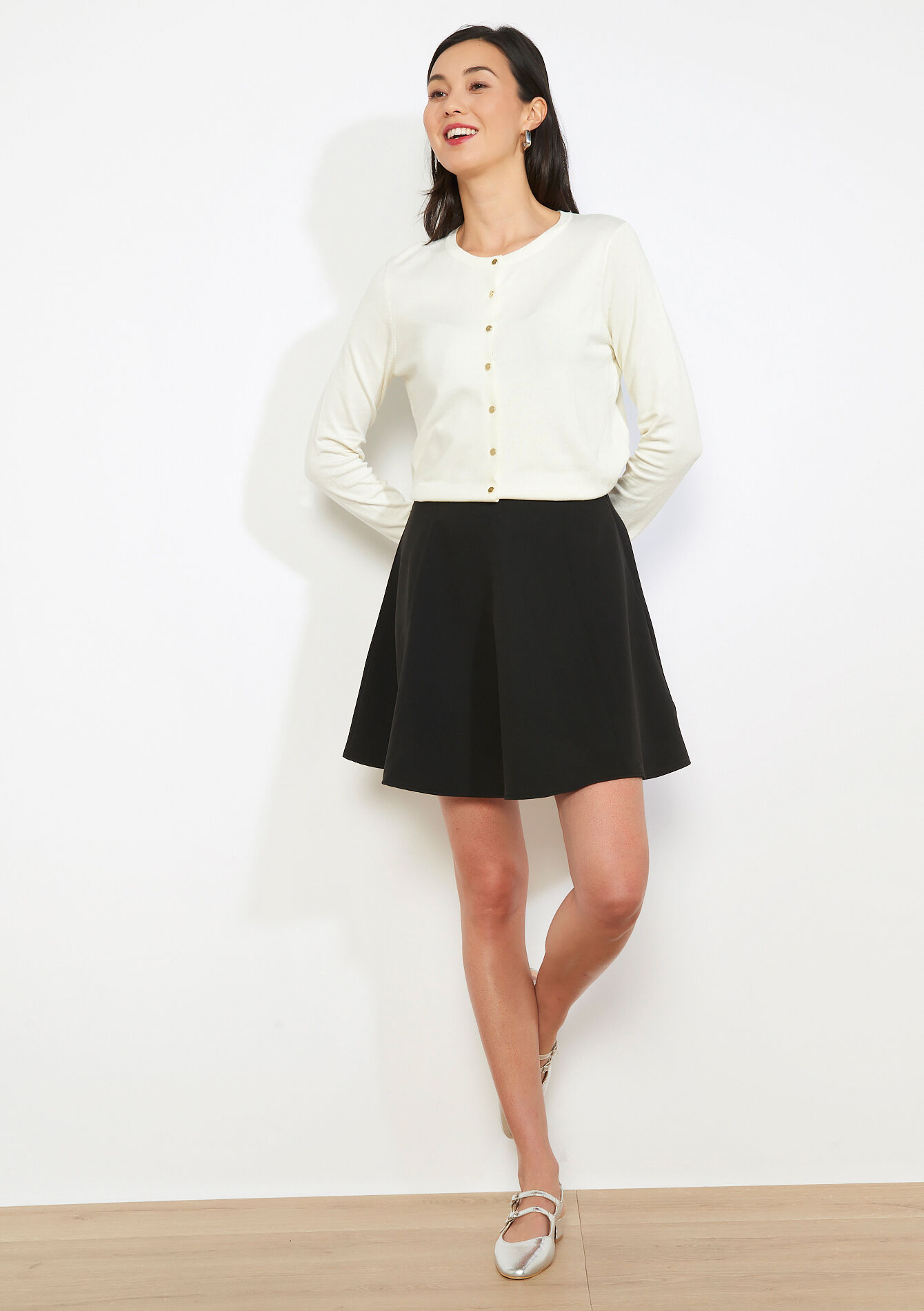 Buttoned roundneck cardigan - OFFWHITE - 04101358_1001