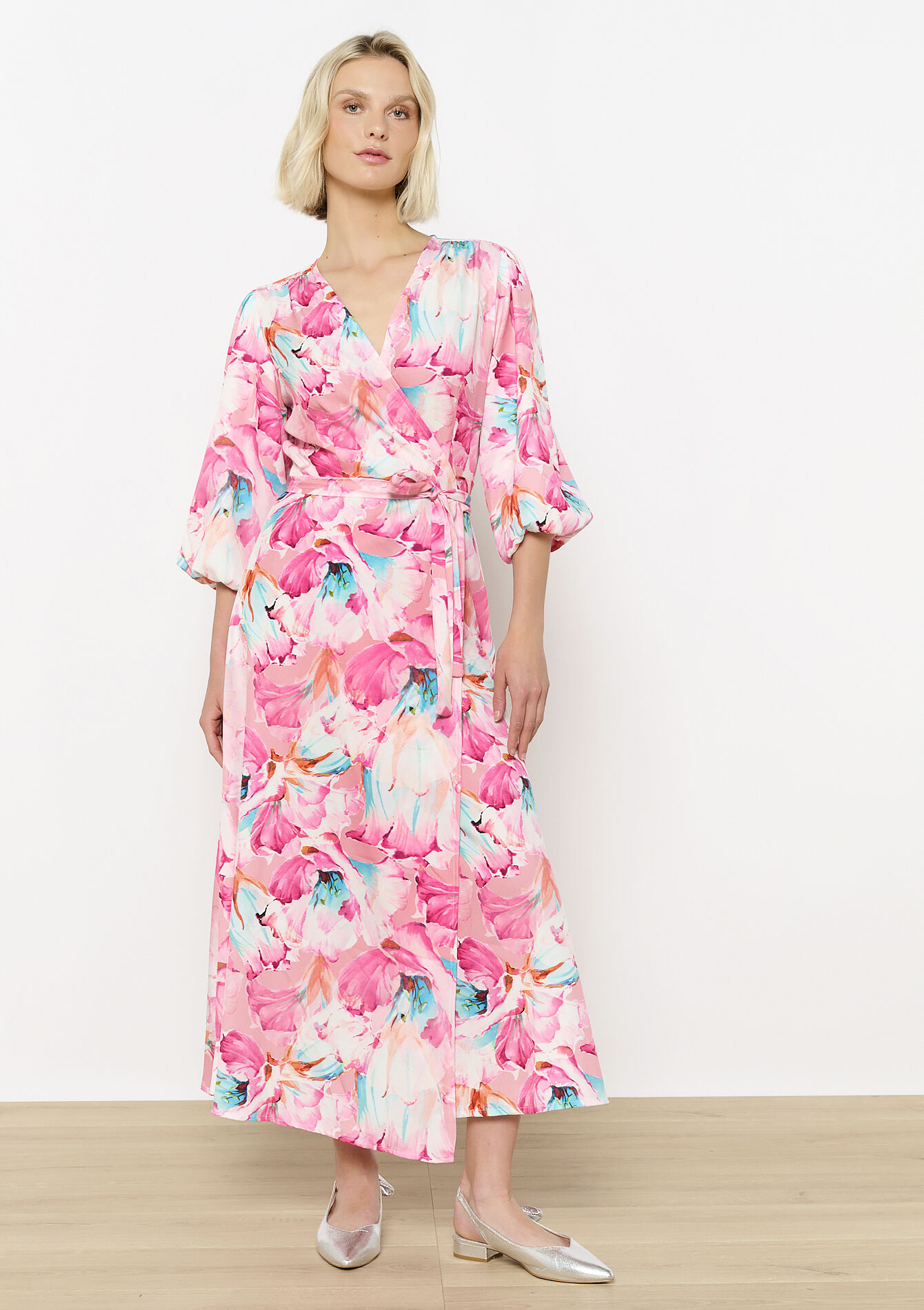 Robe portefeuille imprimée florale, Robe portefeuille imprimée florale - PINK BUBBLEGUM - 08104107_1477