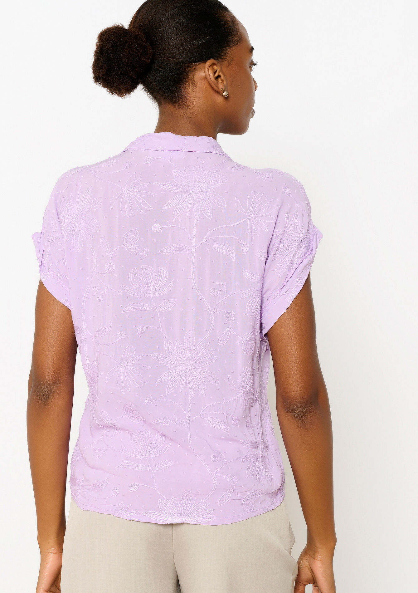 Embroidered shirt, Embroidered shirt - PASTEL LILAC - 05702555_1493