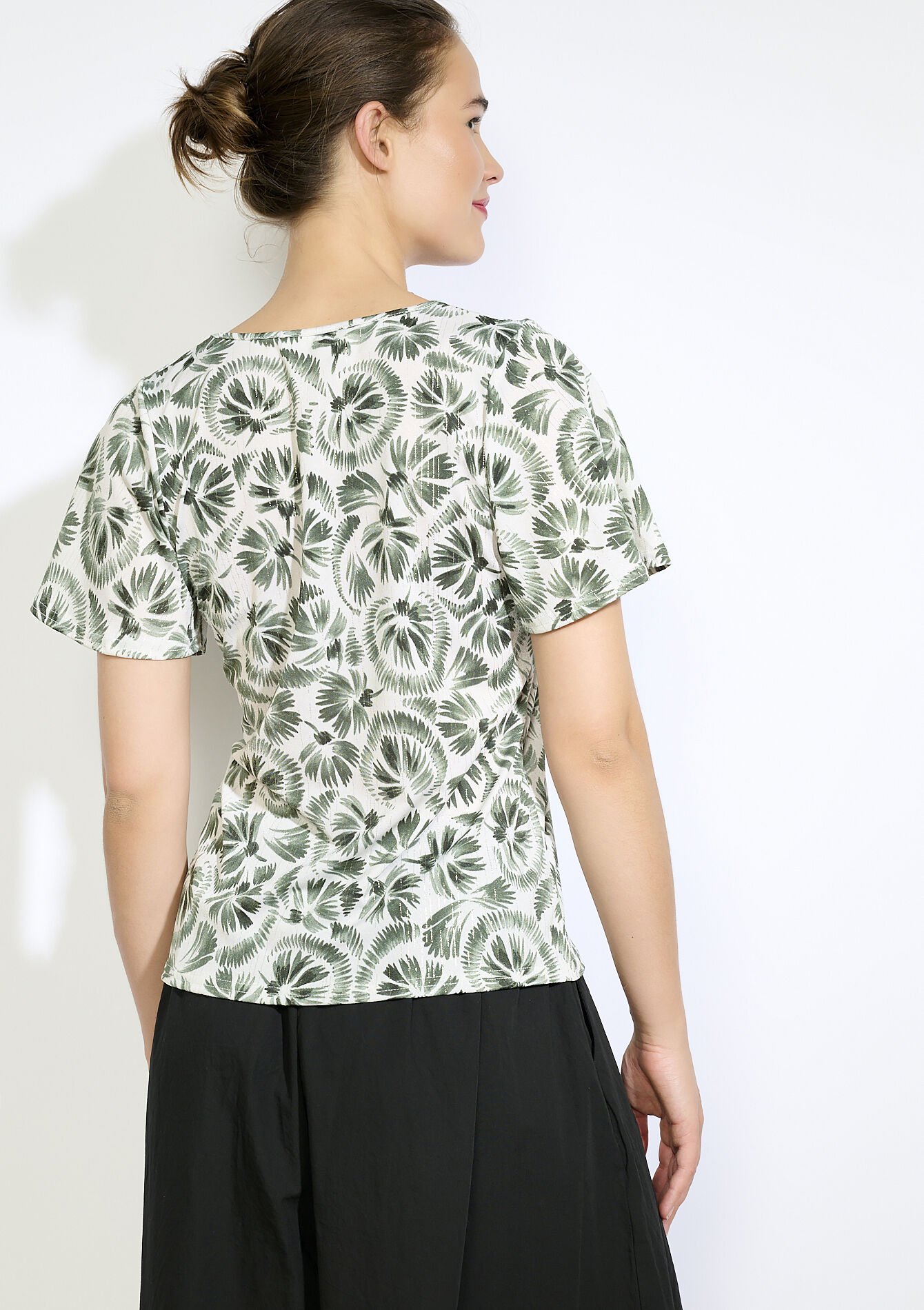 T-shirt met palmbladprint, T-shirt met palmbladprint - KHAKI MED - 02301812_4327