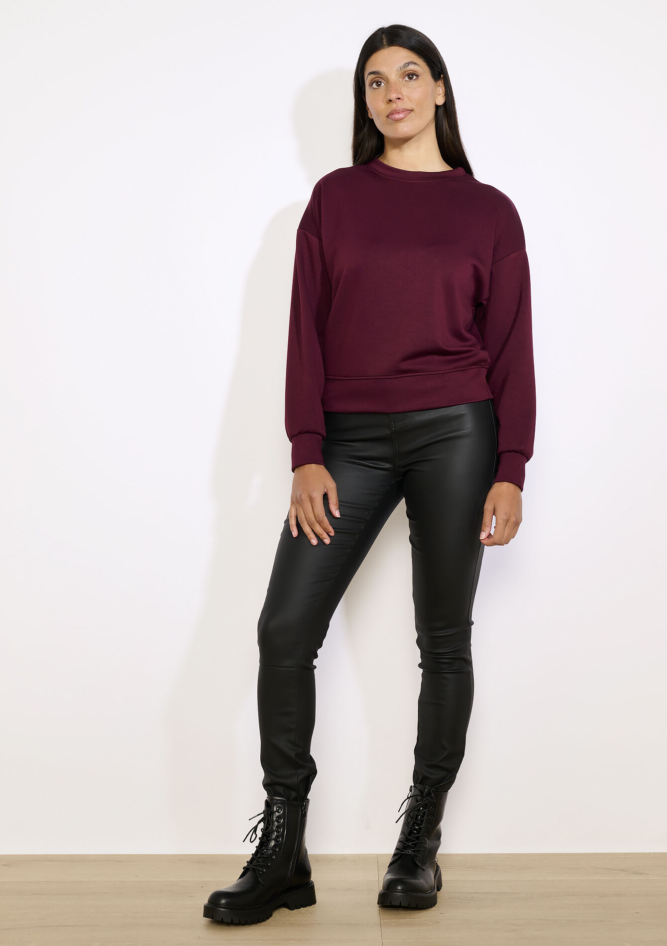 Zachte trui met lange mouwen, Zachte trui met lange mouwen - AUBERGINE - 15100403_1537