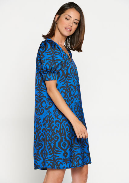 Satijnen jurk met print - ELECTRIC BLUE - 08103395_1619
