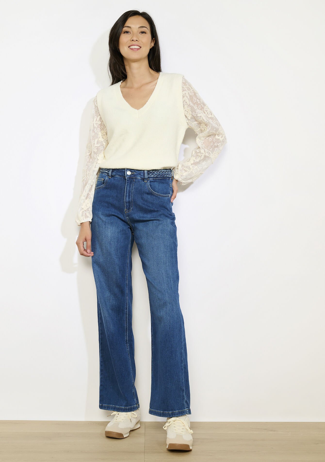 High-waist wijde jeans, High-waist wijde jeans - DARK BLUE - 22000633_0501