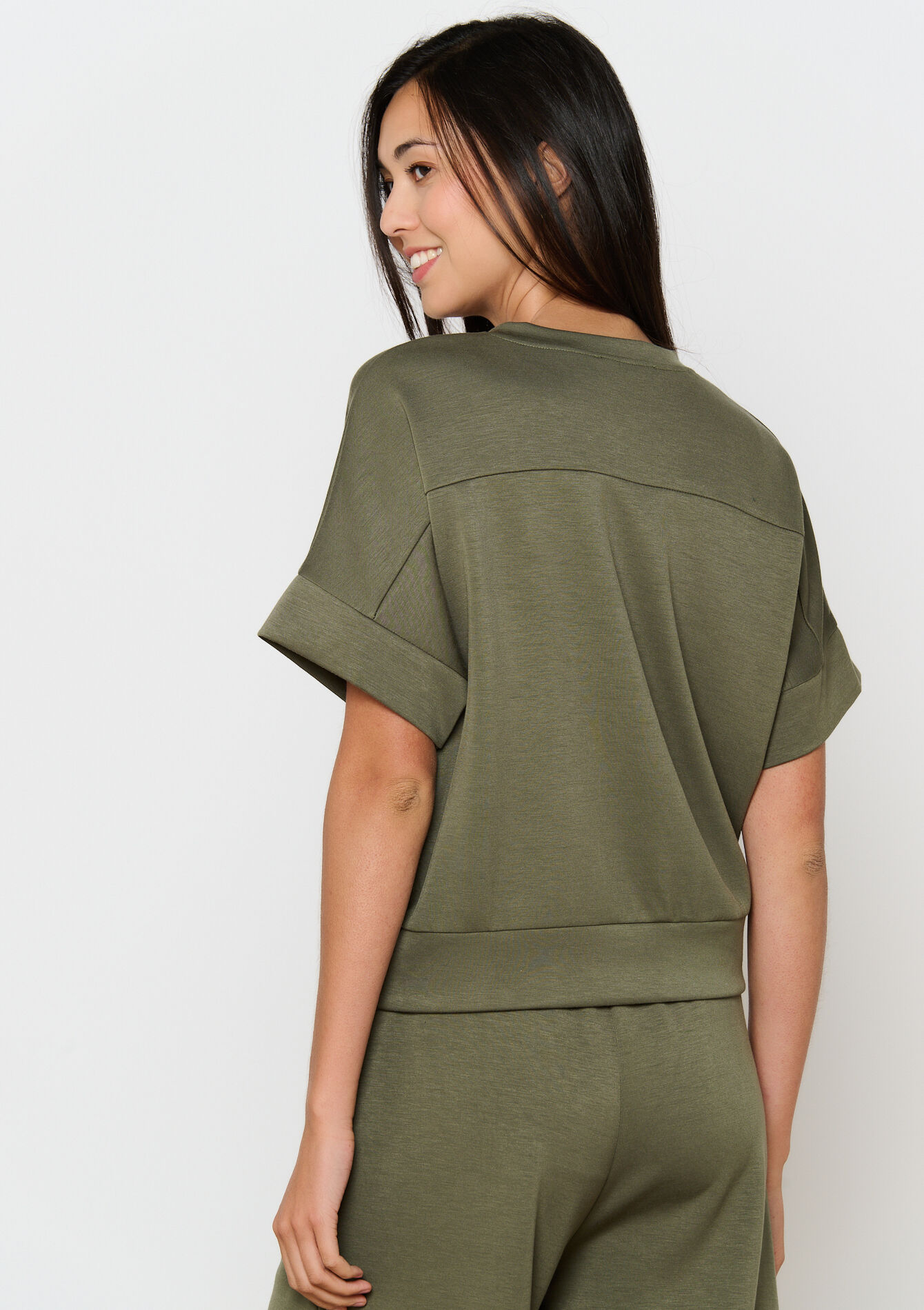 T-shirt in sweatstof, T-shirt in sweatstof - KHAKI FADED - 15100292_4326