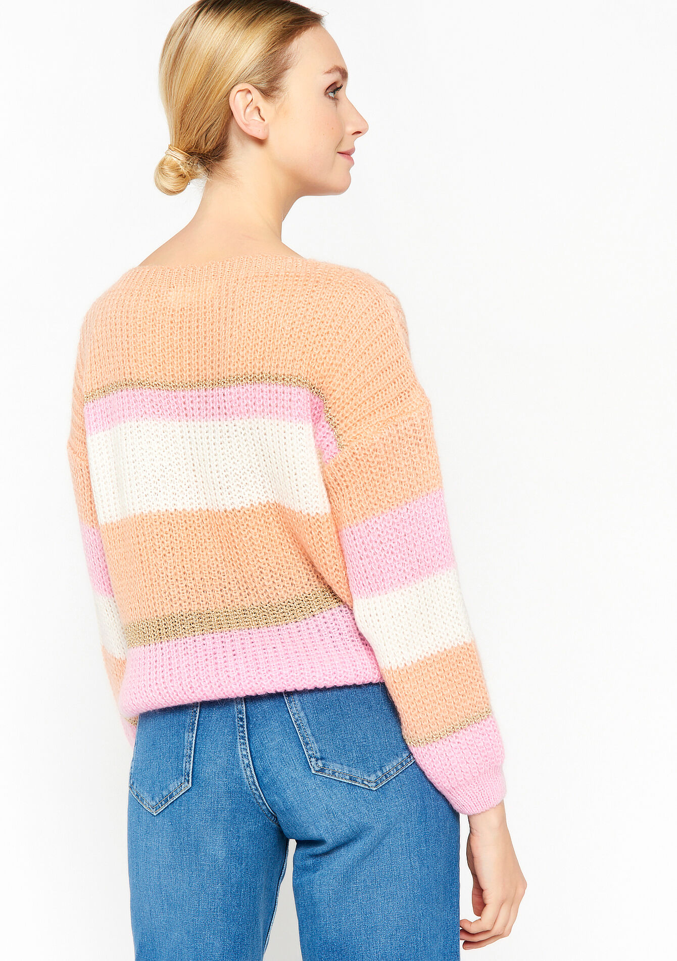 Knitted pullover with colour block - PASTEL PEACH - 04006122_1974