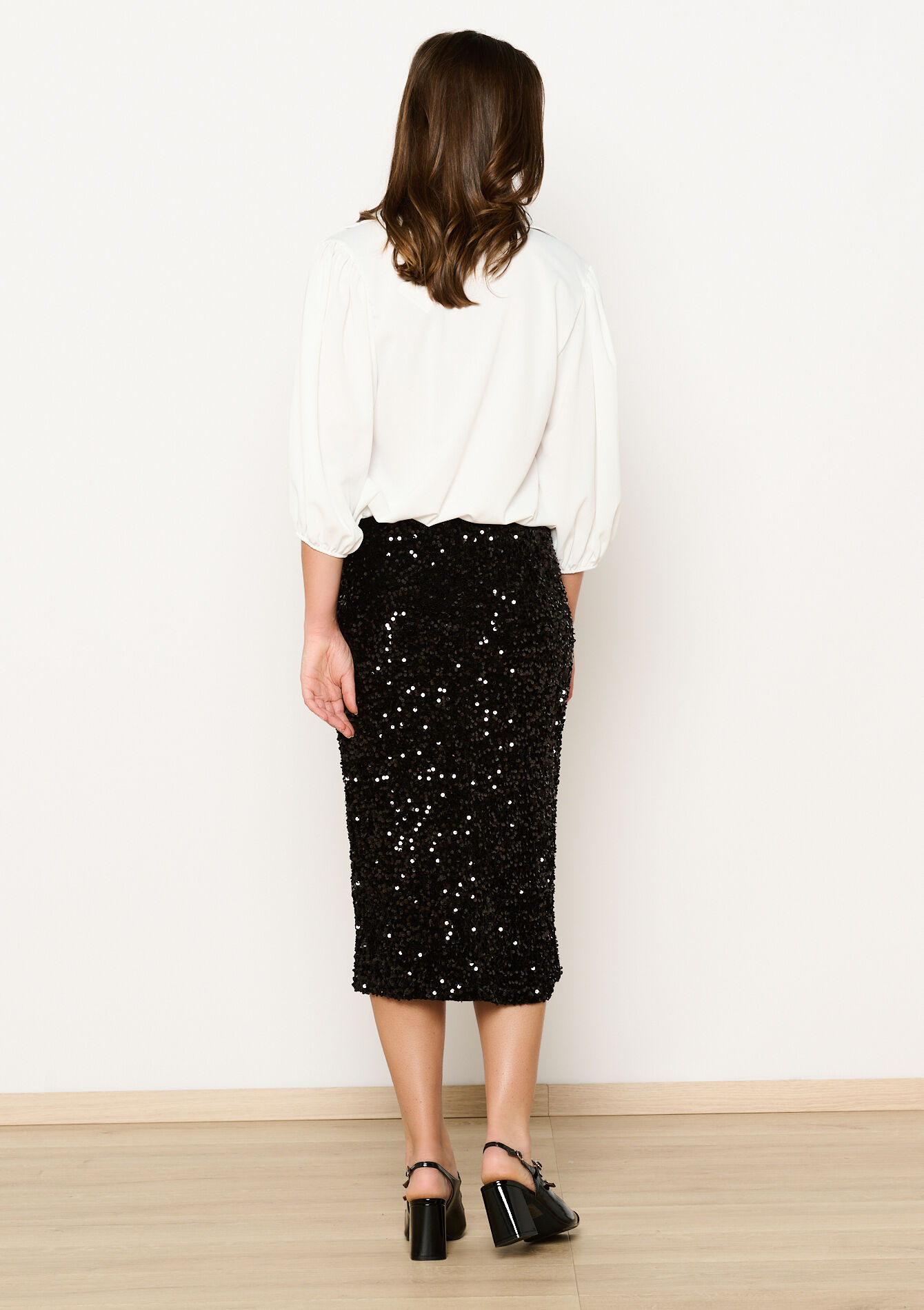 Jupe mi-longue avec sequins, Jupe mi-longue avec sequins - BLACK - 07101253_1119