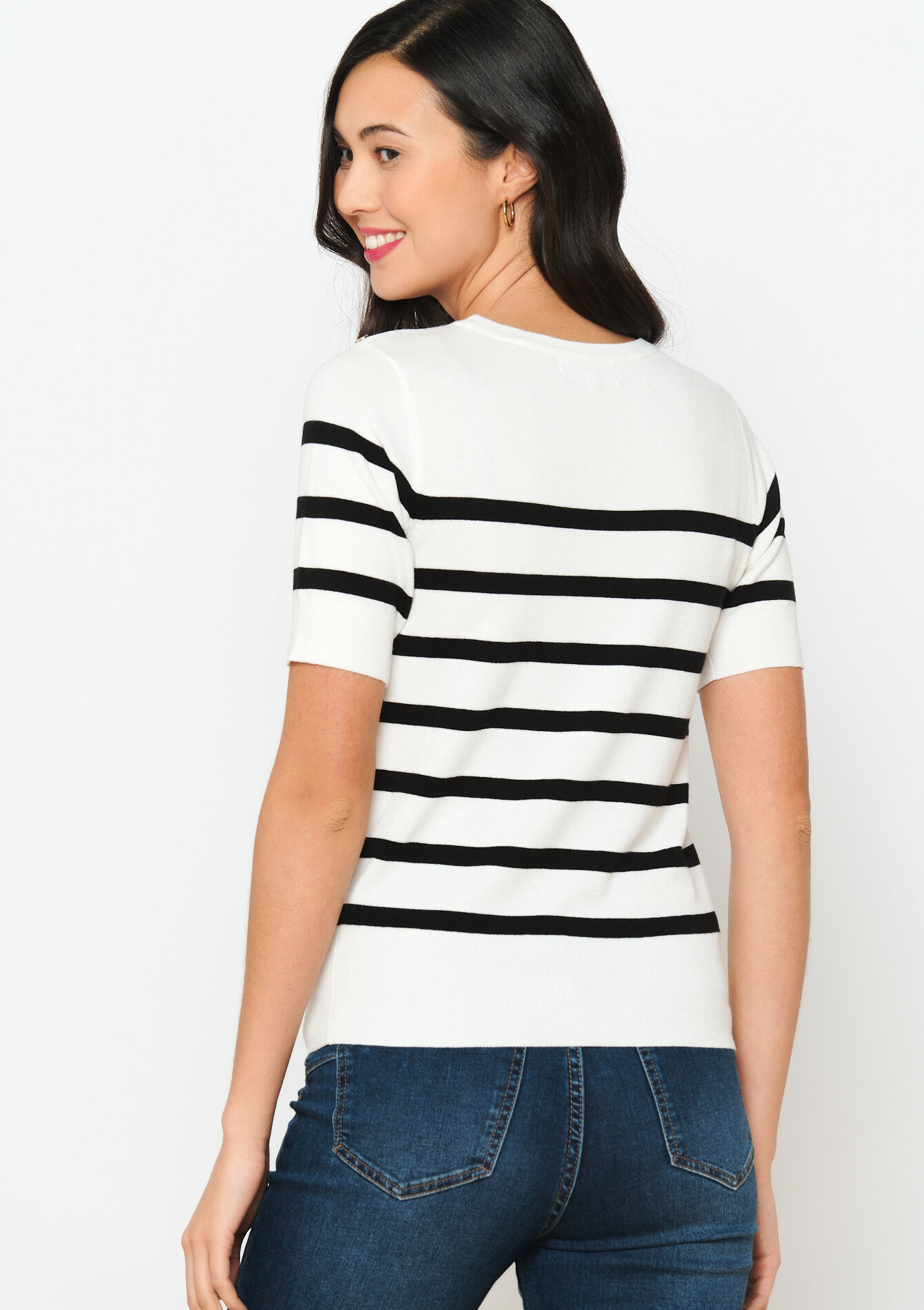 Pullover à rayures à manches courtes, Pullover à rayures à manches courtes - VANILLA WHITE - 04006292_1013