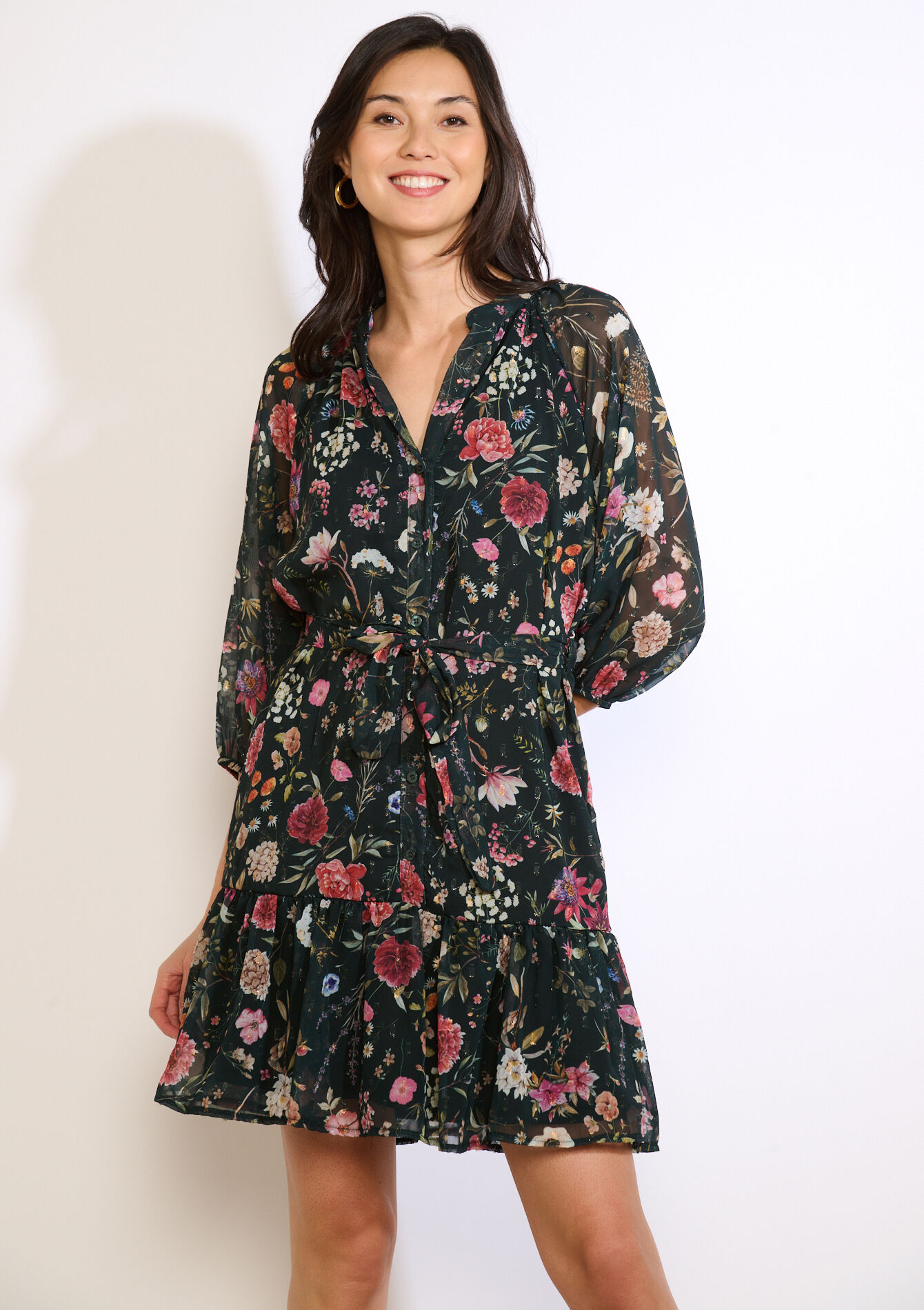 Robe fluide à imprimé floral - BOTTLE GREEN - 08104310_1778