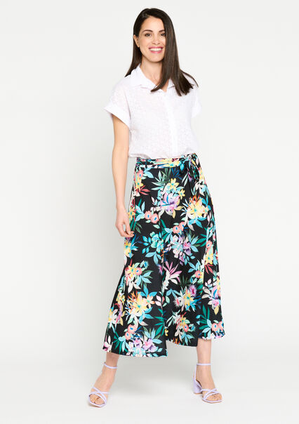 Wrap skirt with tropical print - BLACK - 07101104_1119