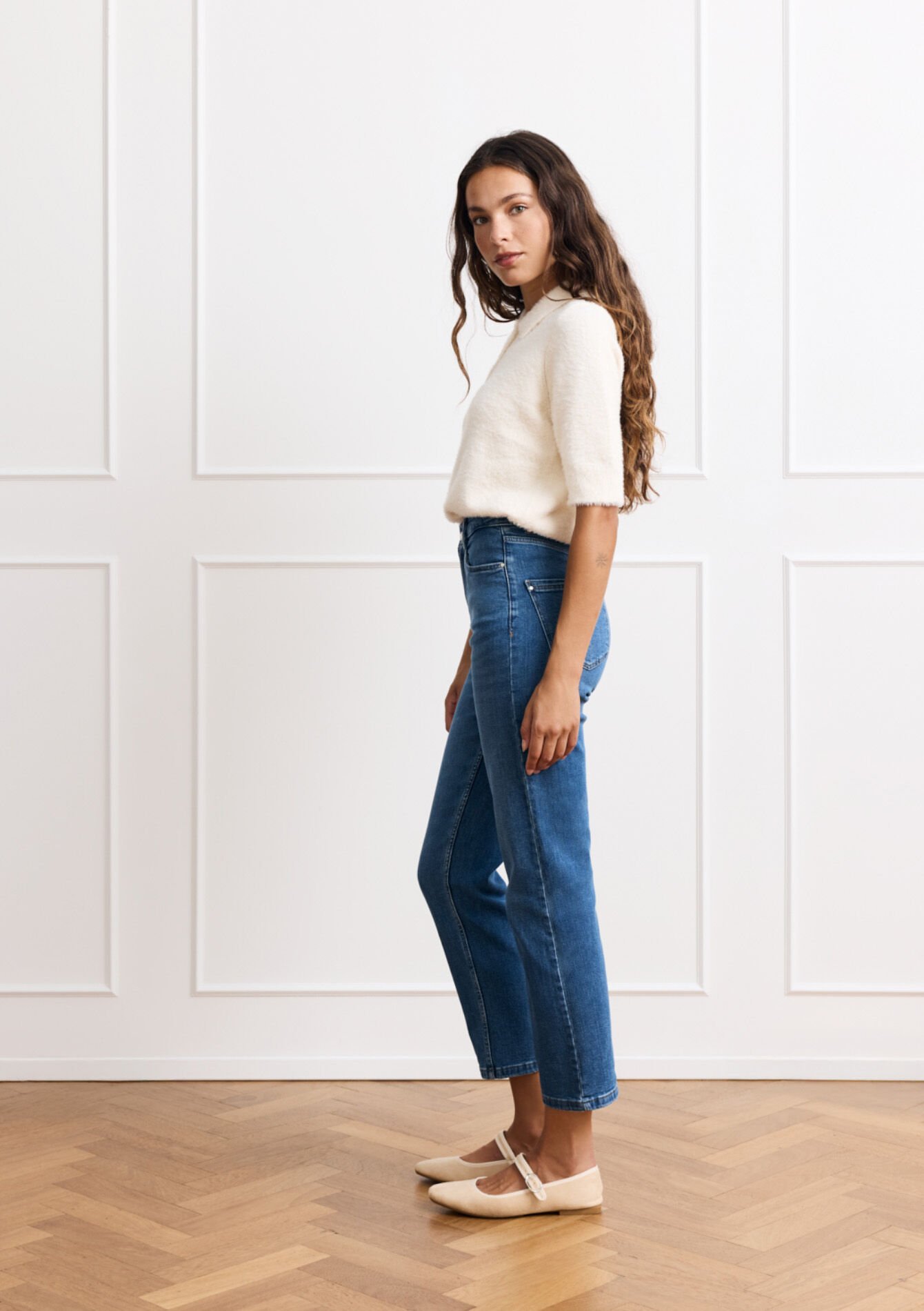 Hoge taille rechte jeans, Hoge taille rechte jeans - MEDIUM BLUE - 22000598_0500