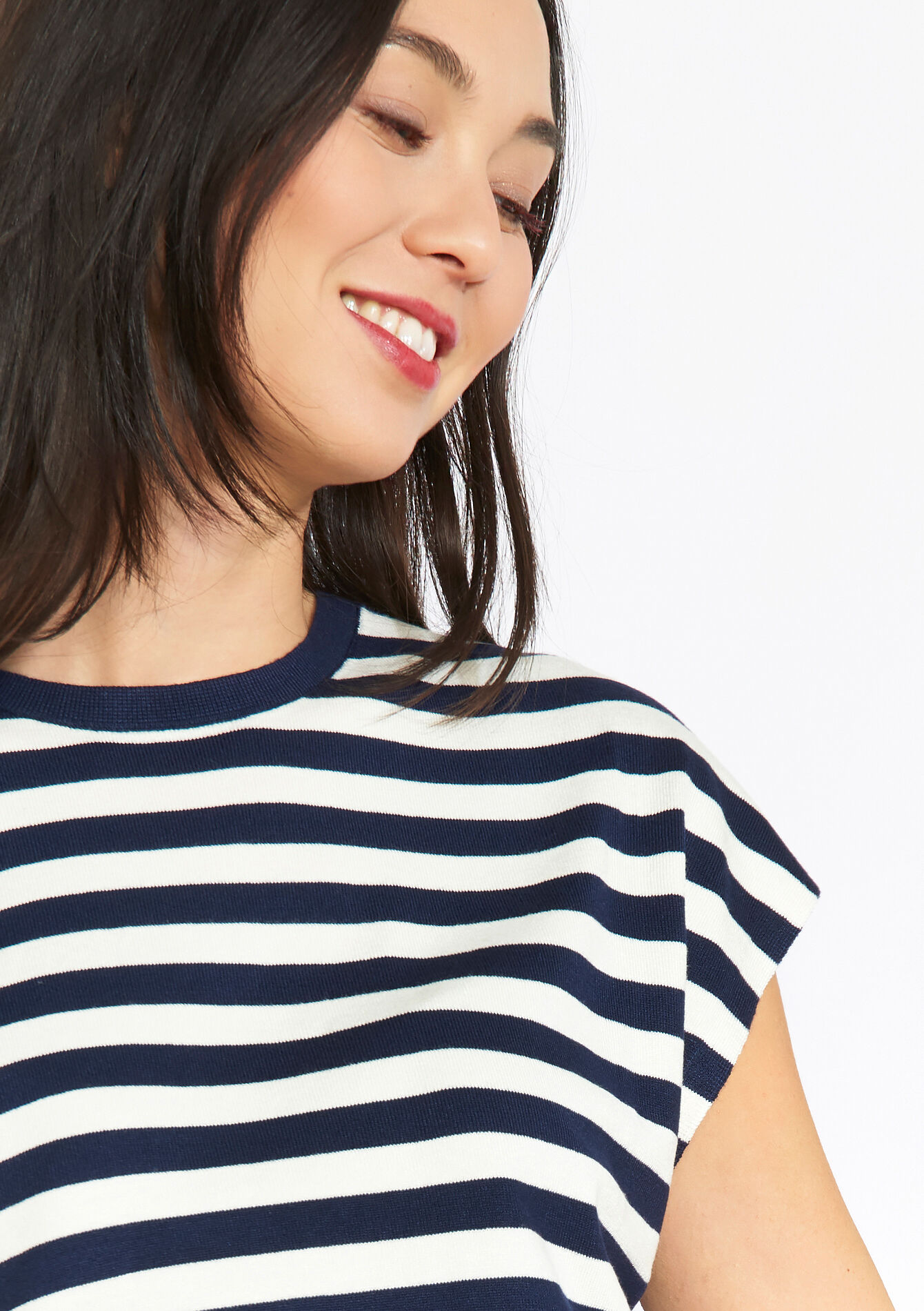 Striped short-sleeve knit - NAVY BASIC - 04007029