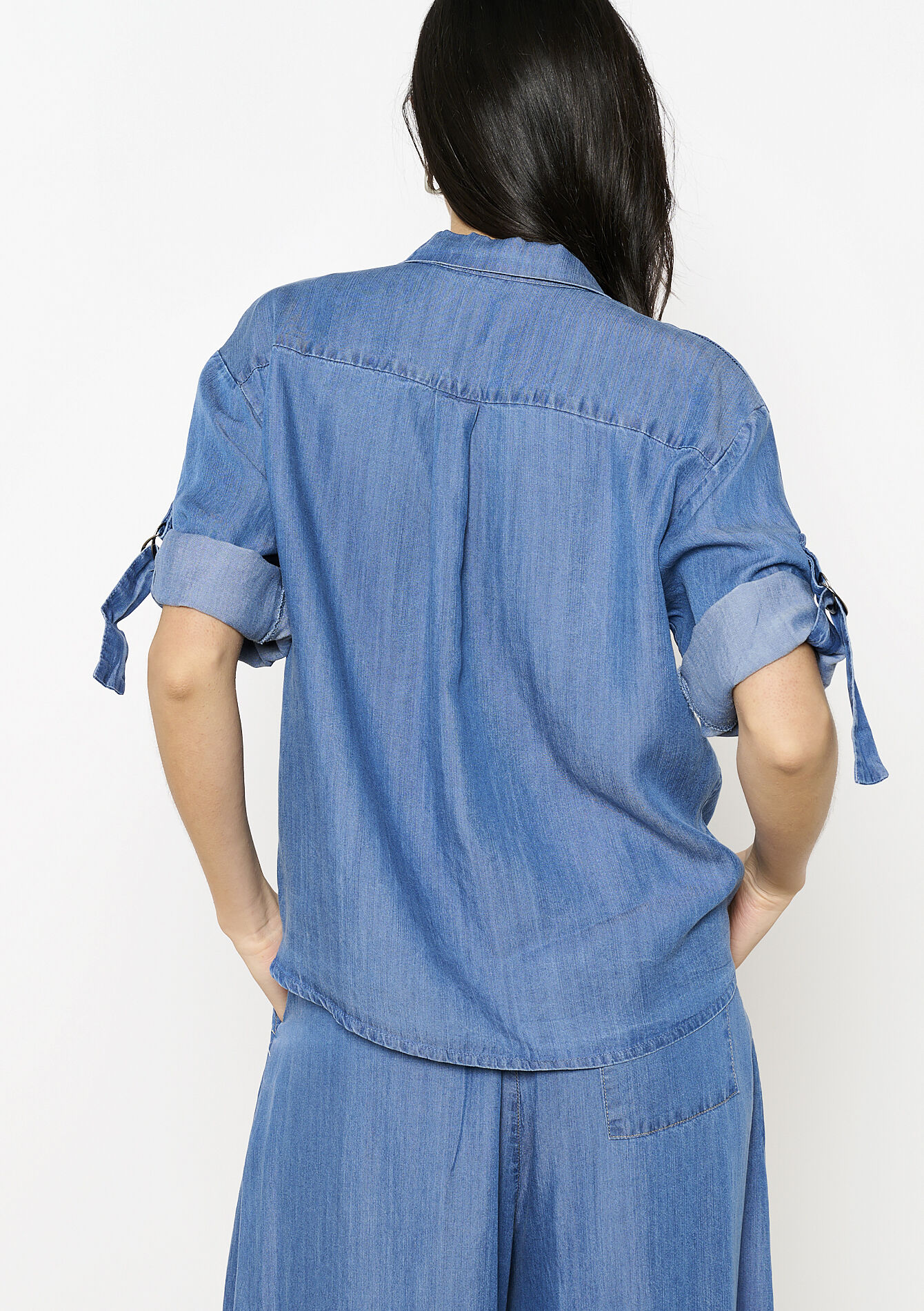 Short shirt with denim look - MEDIUM BLUE - 05702775_0500