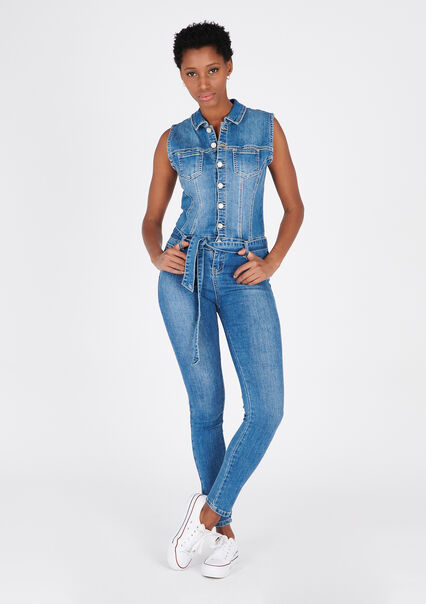 Combinaison skinny en jean sans manches - MEDIUM BLUE - 22000285_0500